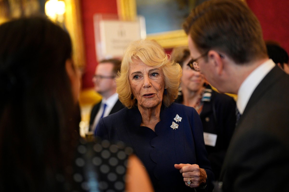 Queen Camilla attends a reception following the presentation of the Queen Elizabeth Prizes for Education at St. James's Palace in London on February 24, 2026 (Aaron Chown/PA Images/Alamy)