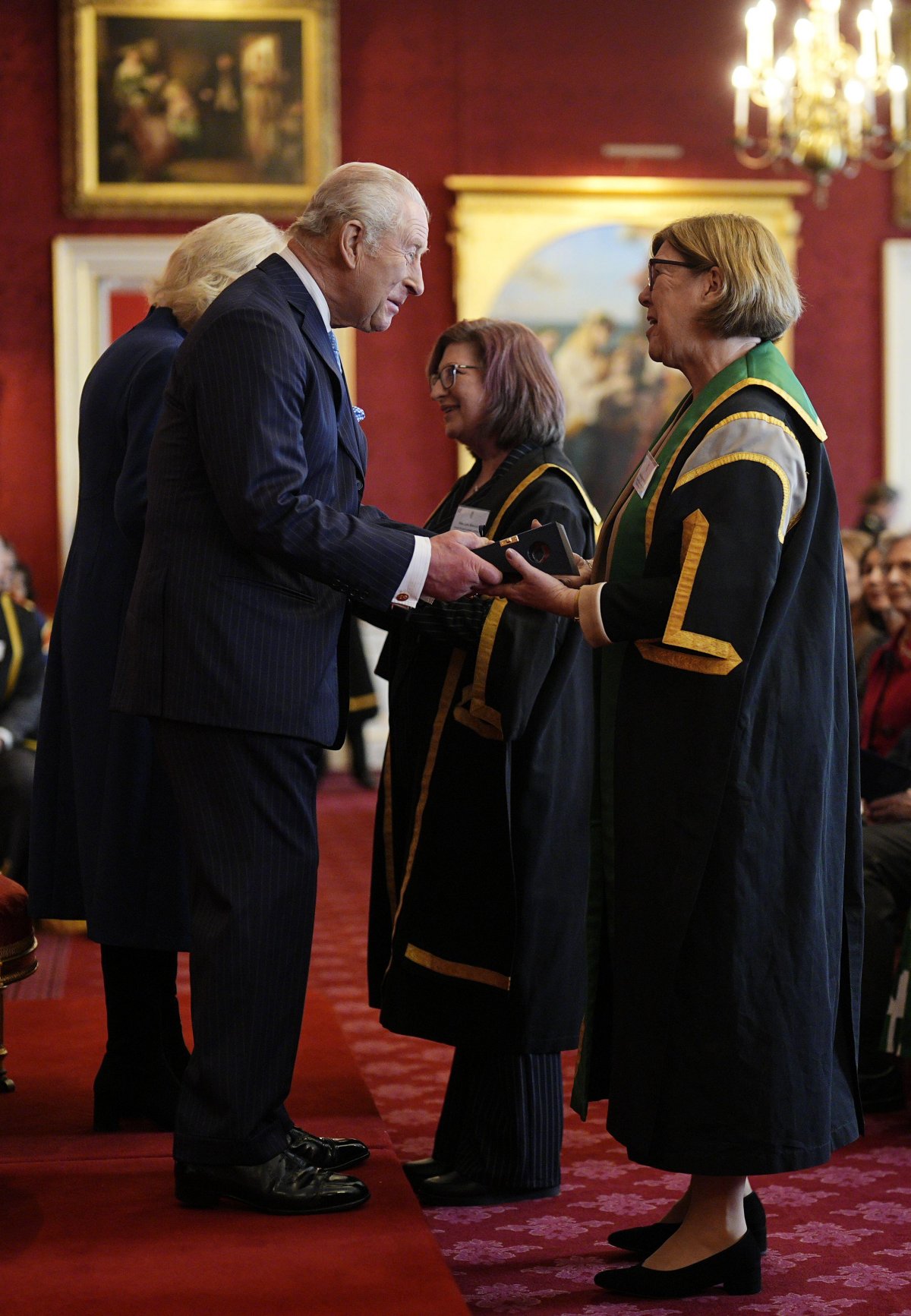 King Charles III presents the Queen Elizabeth Prize for Education to representatives from North Warwickshire and South Leicestershire College at St. James's Palace in London on February 24, 2026 (Aaron Chown/PA Images/Alamy)