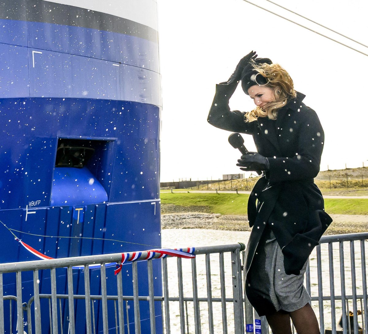 The Queen of the Netherlands christens the research vessel Anna Weber-van Bosse of the Royal Netherlands Institute for Sea Research in Texel on March 12, 2026 (Patrick van Emst/NLBeeld/Alamy)