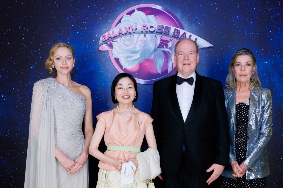The Prince and Princess of Monaco pose with the Princess of Hanover and Princess Akiko of Mikasa at the Bal de Rose on March 21, 2026 (Michaël Alesi/Palais Princier de Monaco)