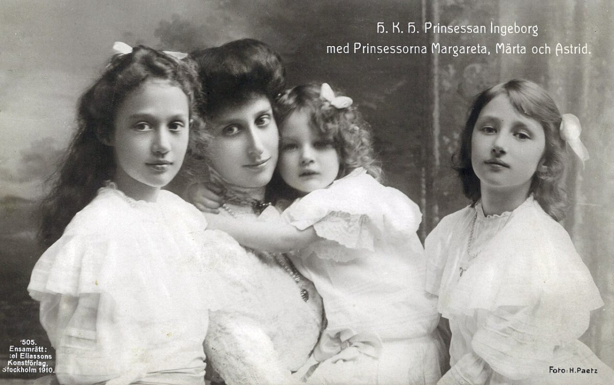 Princess Ingeborg of Sweden with her daughters, Princess Margaretha, Princess Märtha, and Princess Astrid, photographed in Stockholm (Municipal Archives of Trondheim)