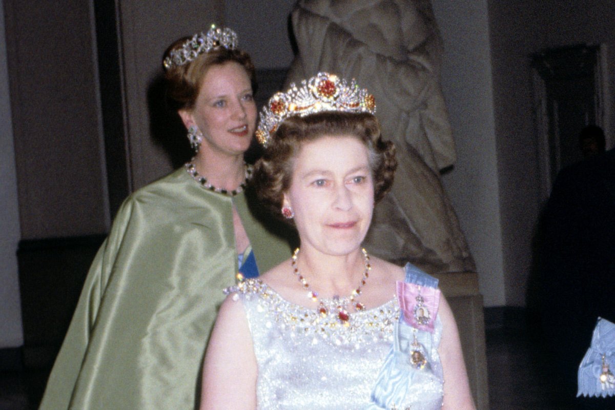 Queen Margrethe II and Prince Henrik of Denmark host a state banquet in honor of Queen Elizabeth II and Prince Philip of the United Kingdom at Christiansborg Palace in Copenhagen on May 16, 1979 (PA Images/Alamy)