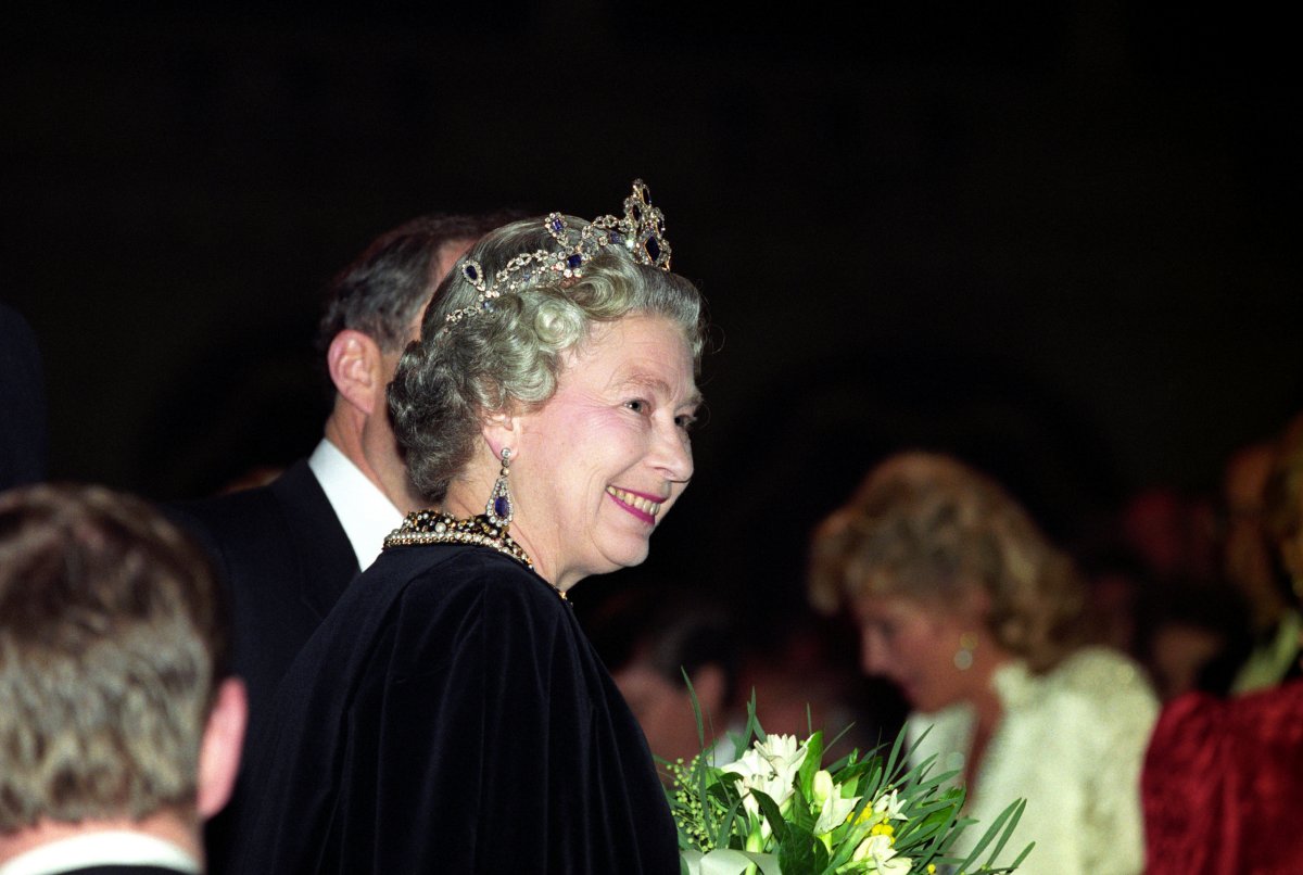 Queen Elizabeth II and the Duke of Edinburgh attend a celebration of the 40th anniversary of her accession to the throne at Earl's Court in London on October 26, 1992 (Martin Keene/PA Images/Alamy)
