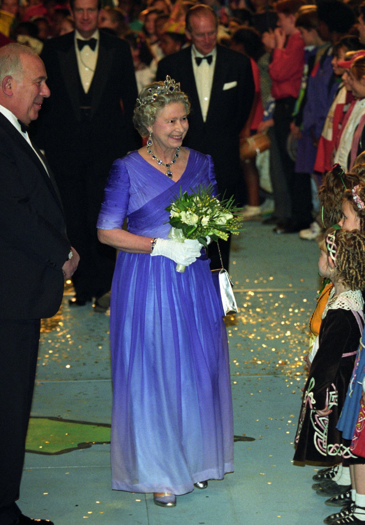 Queen Elizabeth II and the Duke of Edinburgh attend a celebration of the 40th anniversary of her accession to the throne at Earl's Court in London on October 26, 1992 (Martin Keene/PA Images/Alamy)