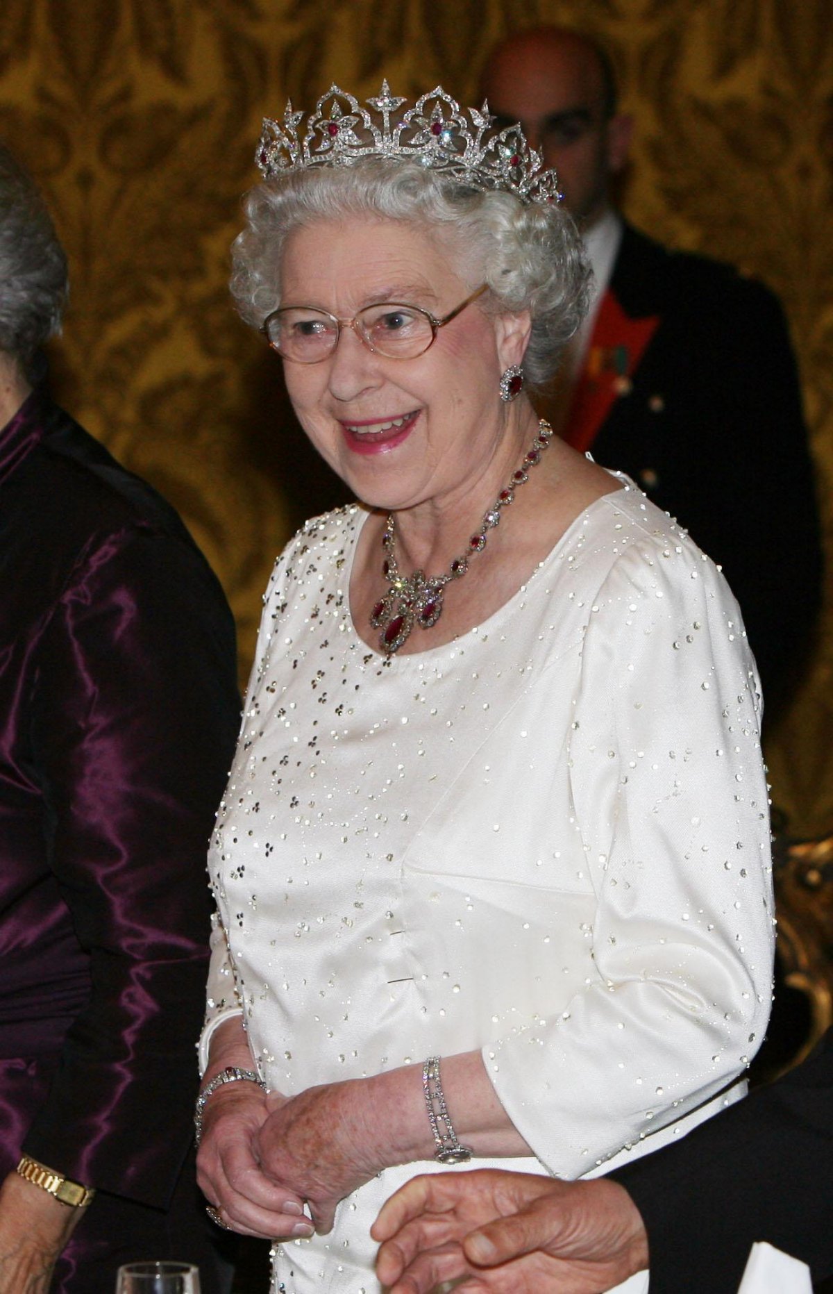 Queen Elizabeth II and the Duke of Edinburgh attend a state banquet at the Grandmaster's Palace during their state visit to Malta on November 23, 2005 (Ian Jones/PA Images/Alamy)
