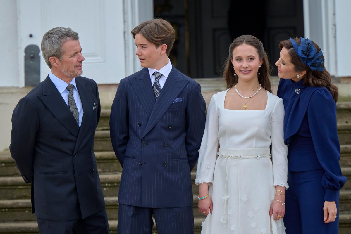 Prince Vincent and Princess Josephine of Denmark pose for photographs outside Fredensborg Palace after their confirmation on April 18, 2026 (Stefan Lindblom/TT News Agency/Alamy)