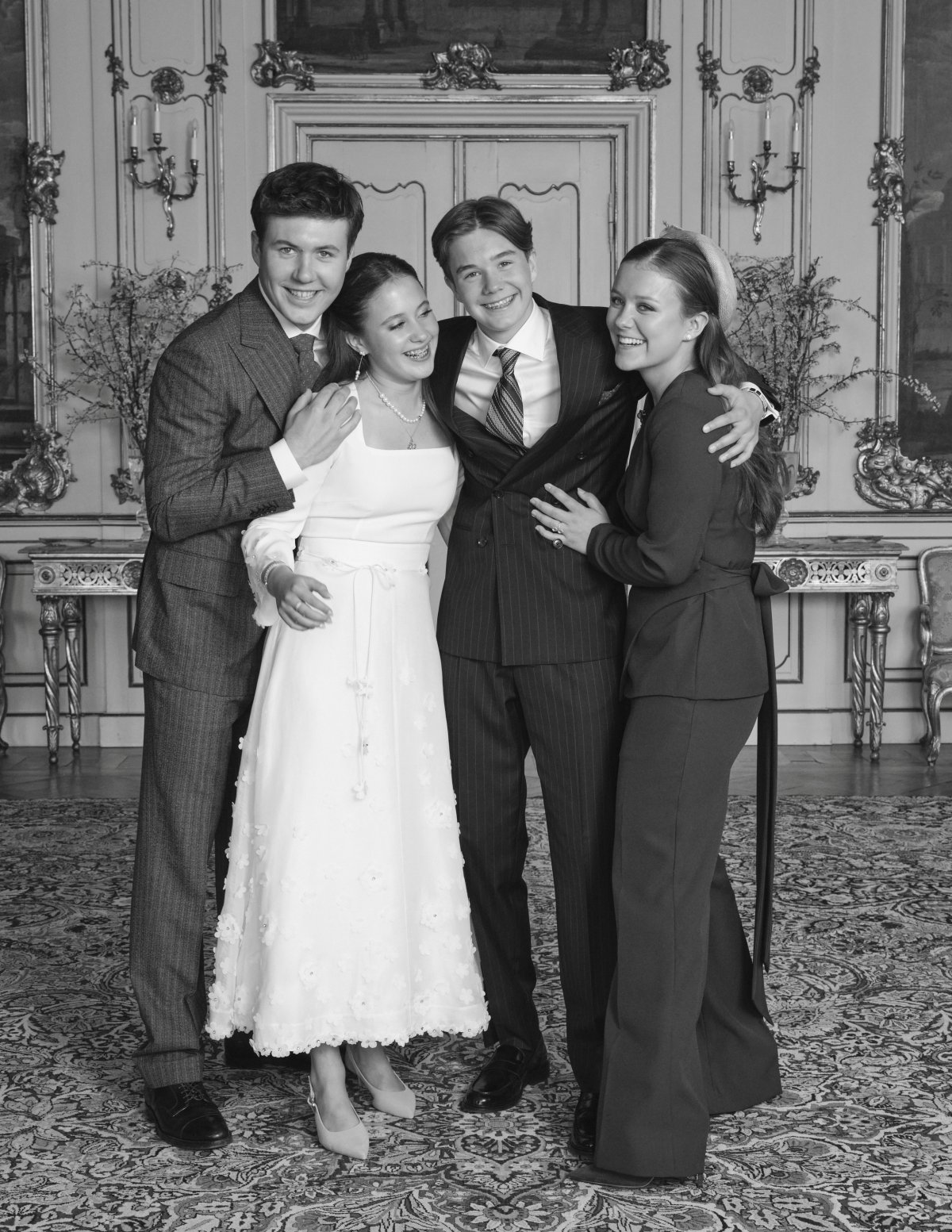 Prince Vincent and Princess Josephine of Denmark pose for official confirmation portraits in the Garden Hall at Fredensborg Palace on April 18, 2026 (Karen Rosetzsky/Kongehuset)