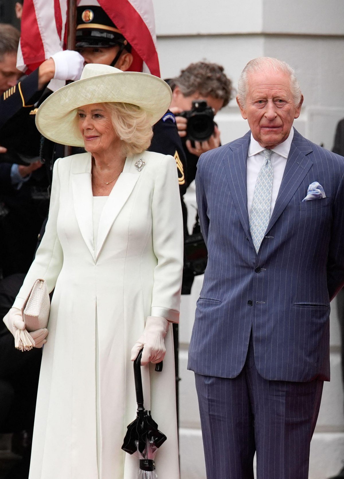 King Charles III and Queen Camilla arrive are welcomed to the White House in Washington, D.C. on April 28, 2026 (Yuri Gripas/Abaca Press/Alamy)