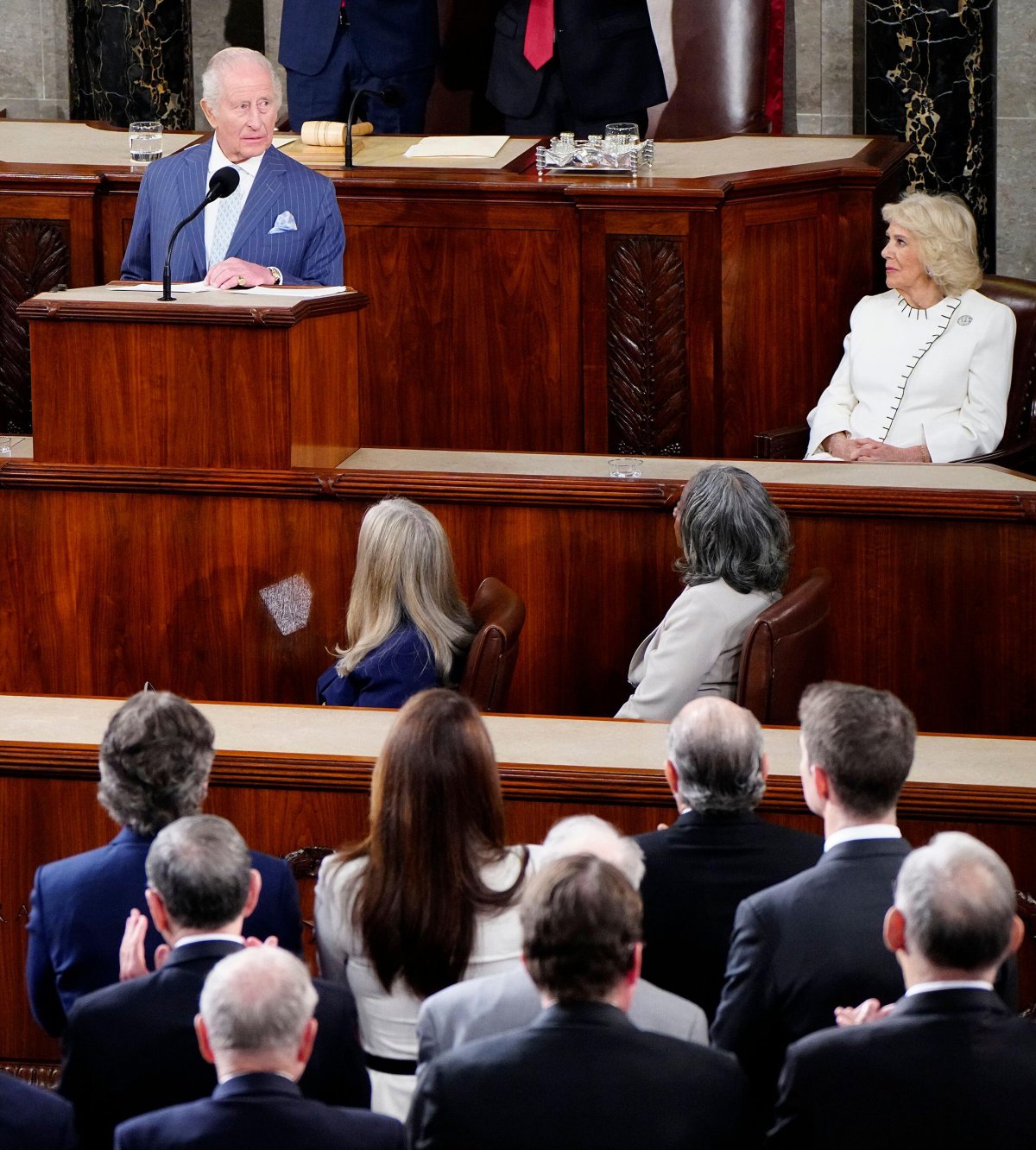 King Charles III speaks before a joint session of Congress in Washington, D.C. on April 28, 2026 (Bonnie Cash/UPI/Alamy)