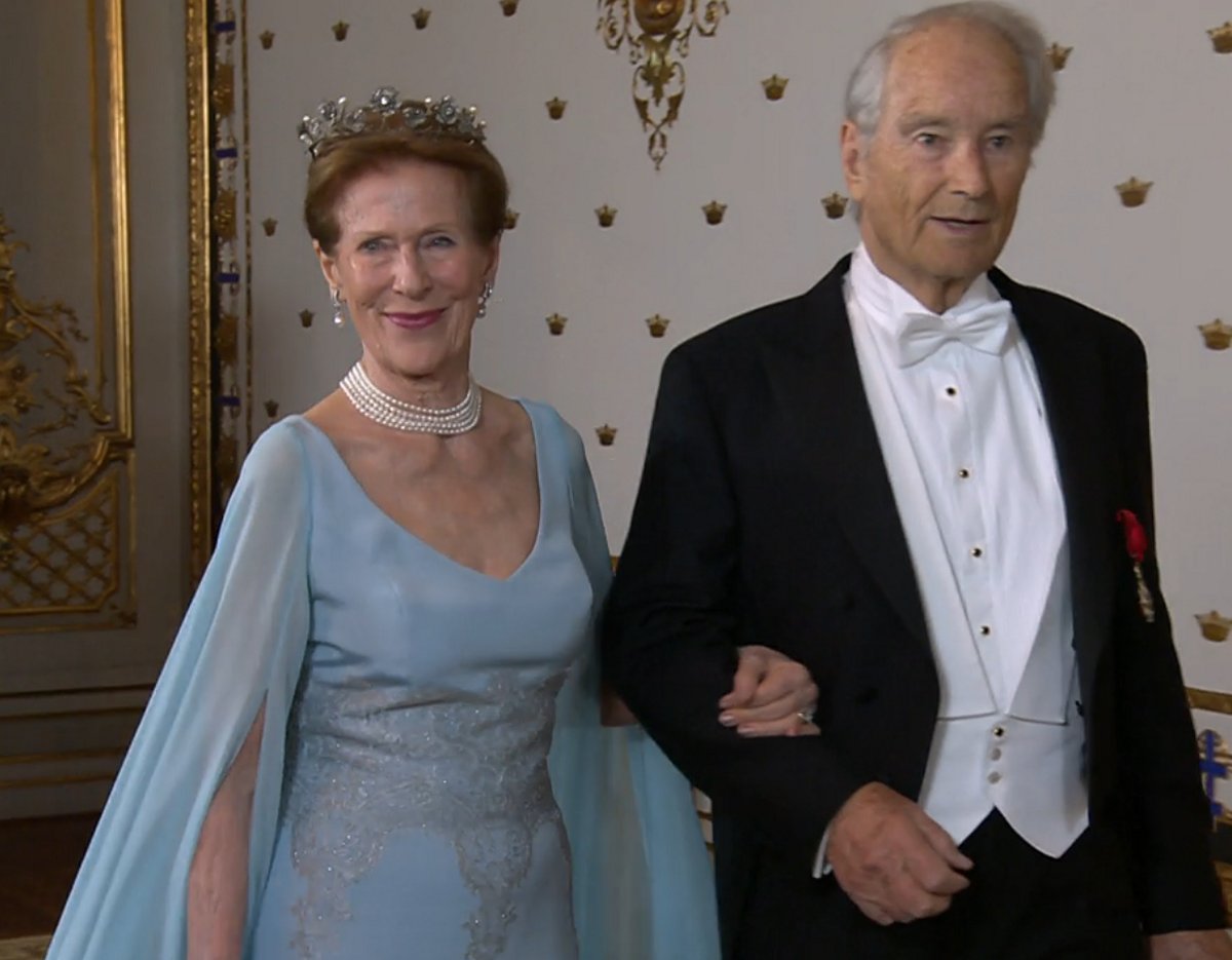 Madeleine Kogevinas and Bernard Mach attend a gala dinner celebrating King Carl XVI Gustaf of Sweden's 80th birthday at the Royal Palace in Stockholm on April 30, 2026 (SVT)