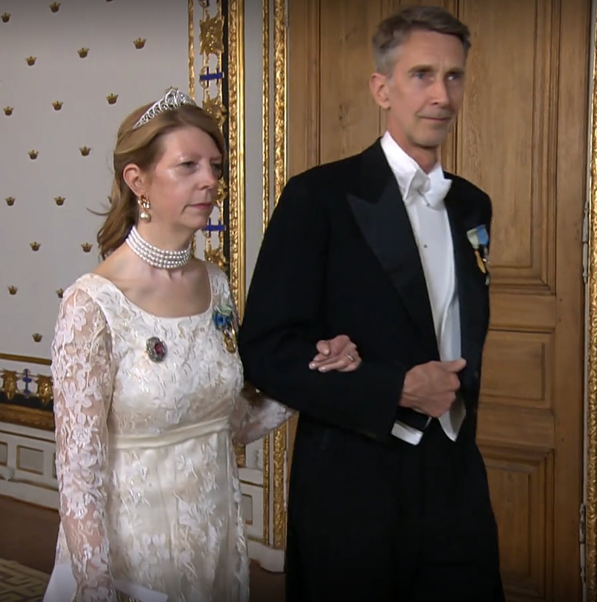 Baroness Hélène Silfverschiöld and Fredrik Dieterle attend a gala dinner celebrating King Carl XVI Gustaf of Sweden's 80th birthday at the Royal Palace in Stockholm on April 30, 2026 (SVT)