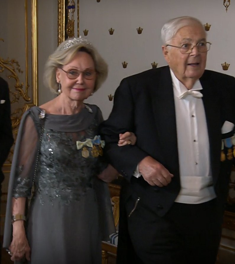 Count Bertil and Countess Jill Bernadotte af Wisborg attend a gala dinner celebrating King Carl XVI Gustaf of Sweden's 80th birthday at the Royal Palace in Stockholm on April 30, 2026 (SVT)