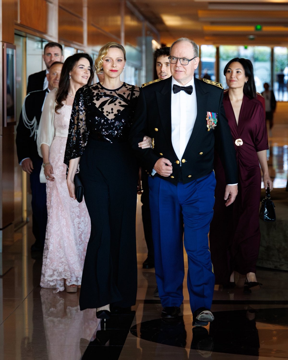 The Prince and Princess of Monaco attend a gala at the conclusion of the 81st general assembly of the International Military Sports Council in Monte Carlo on May 7, 2026 (Michaël Alesi/Palais Princier de Monaco)