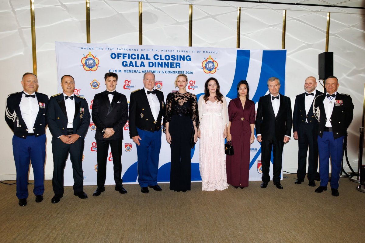 The Prince and Princess of Monaco attend a gala at the conclusion of the 81st general assembly of the International Military Sports Council in Monte Carlo on May 7, 2026 (Michaël Alesi/Palais Princier de Monaco)
