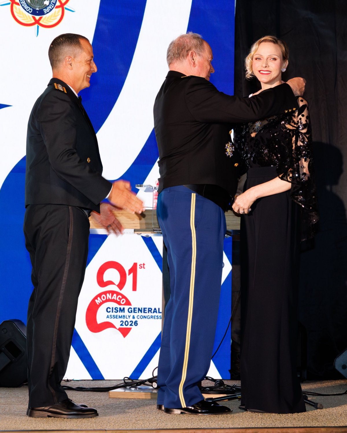 The Prince and Princess of Monaco attend a gala at the conclusion of the 81st general assembly of the International Military Sports Council in Monte Carlo on May 7, 2026 (Michaël Alesi/Palais Princier de Monaco)