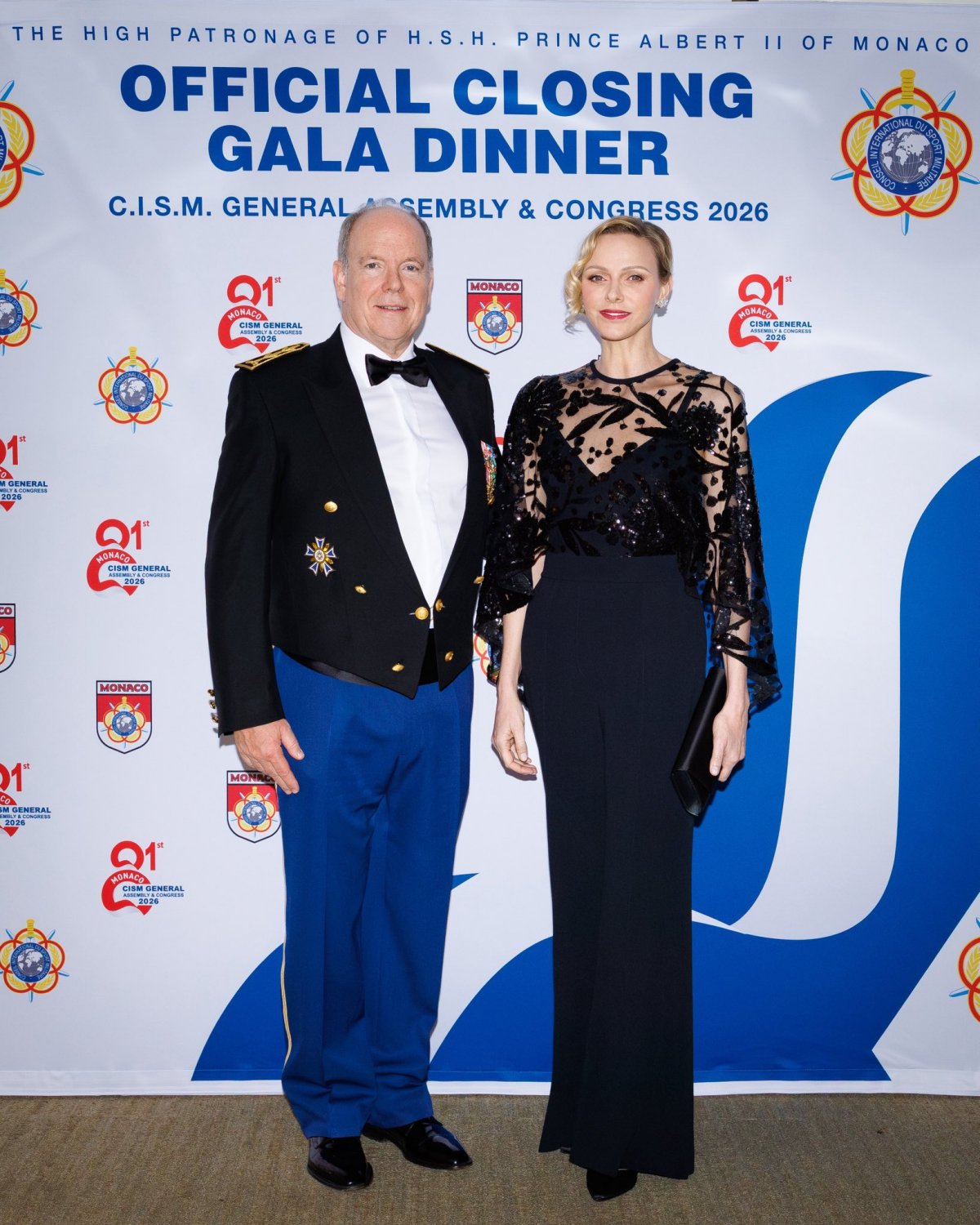 The Prince and Princess of Monaco attend a gala at the conclusion of the 81st general assembly of the International Military Sports Council in Monte Carlo on May 7, 2026 (Michaël Alesi/Palais Princier de Monaco)