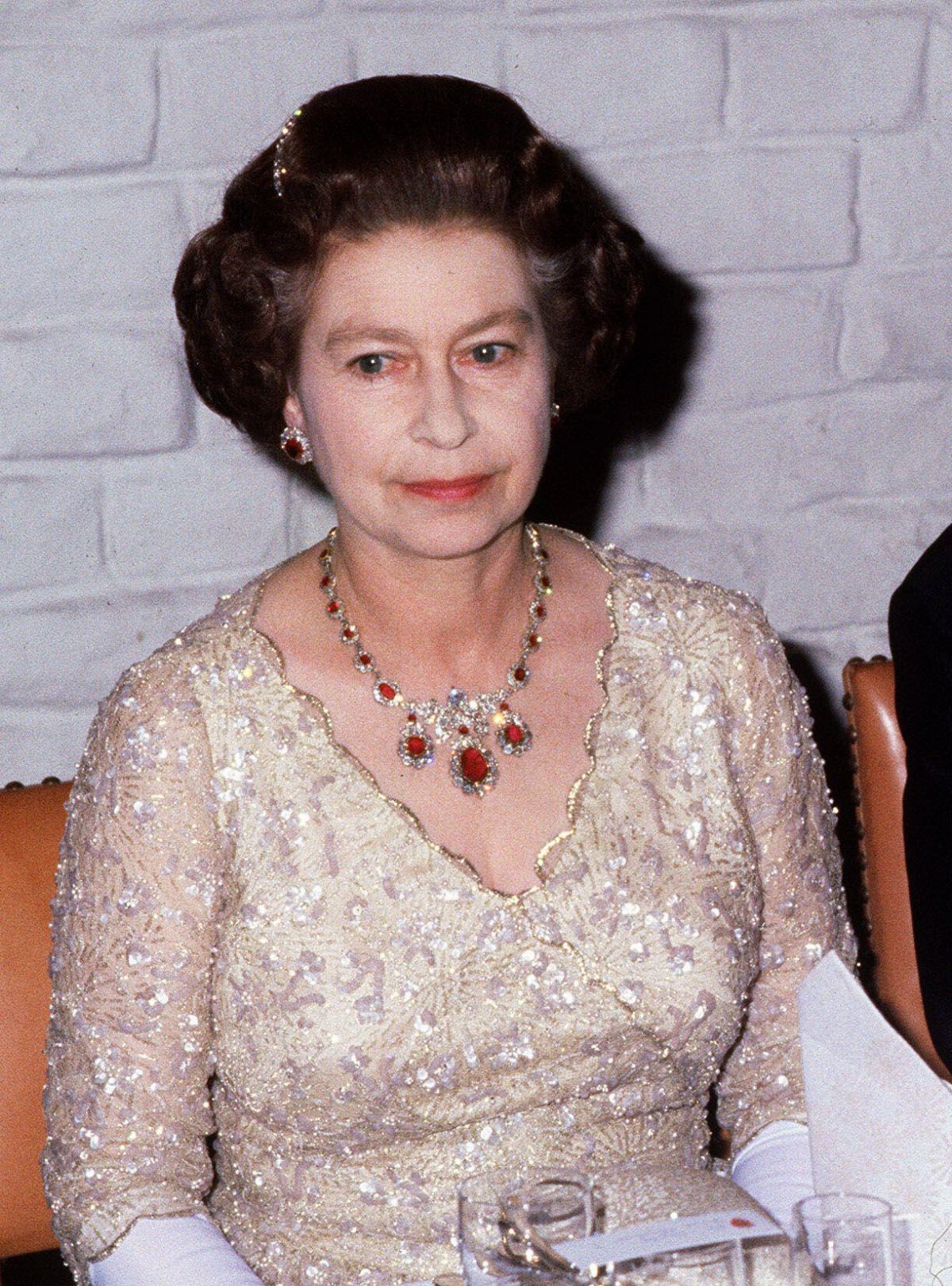 Queen Elizabeth II attends a government dinner at Akershus Castle in Norway, May 1981 (Per Løchen/NTB/Alamy)