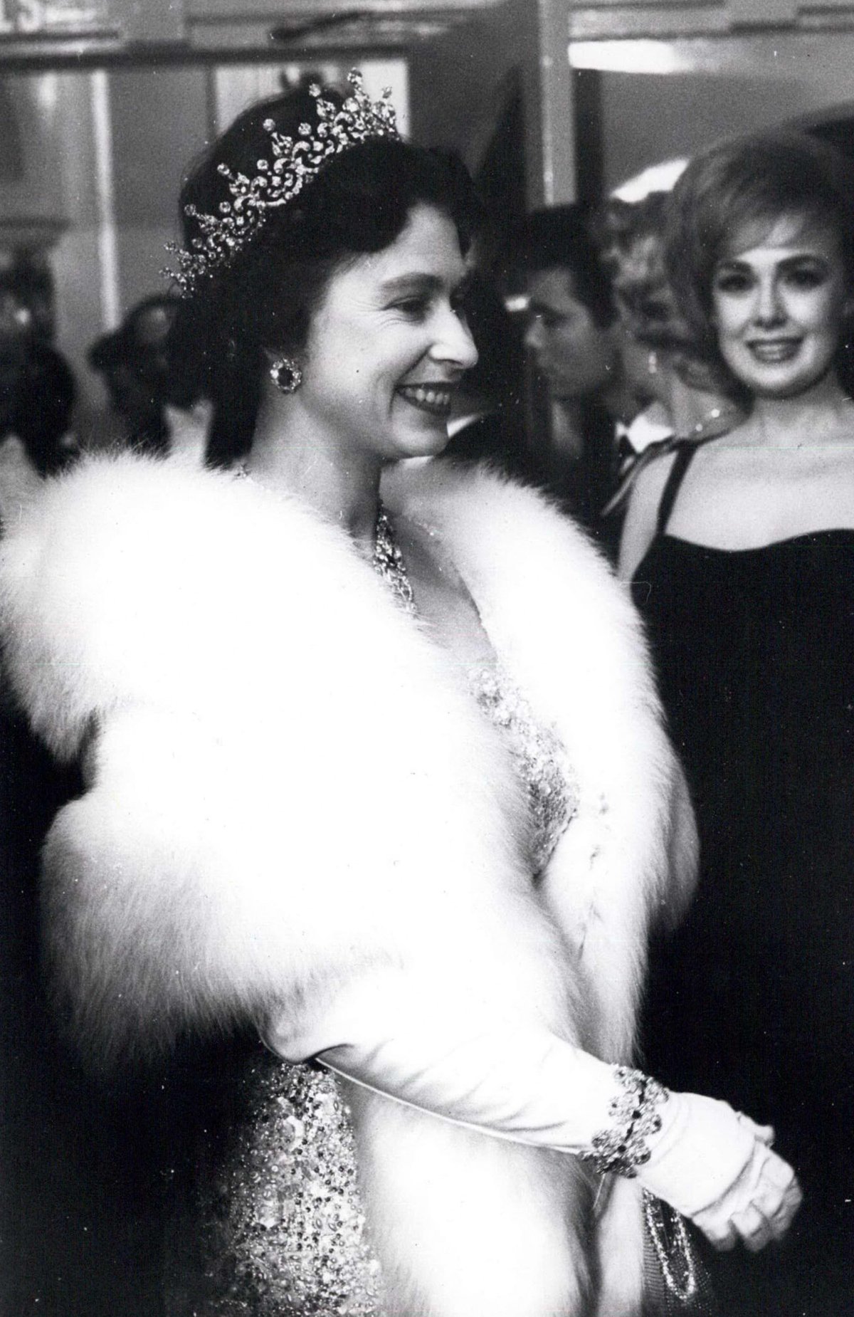 Queen Elizabeth II greets performers after the Royal Variety Performance at the London Palladium, October 1962 (Keystone Press/Alamy)