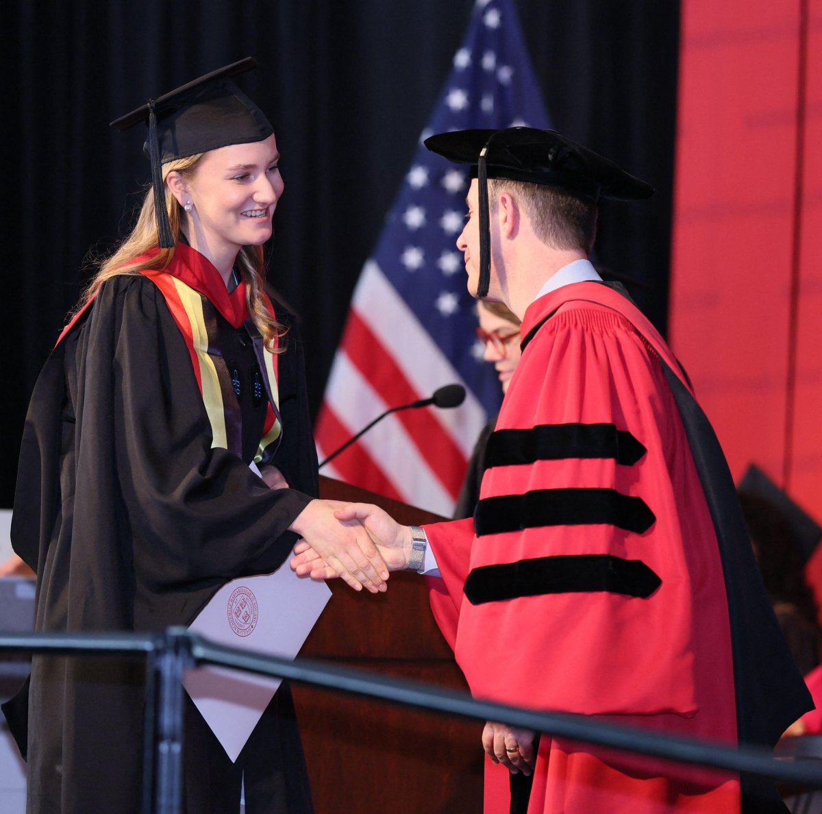 The Duchess of Brabant receives her diploma at Harvard University on May 28, 2026 (BENOIT DOPPAGNE/Belga News Agency/Alamy)