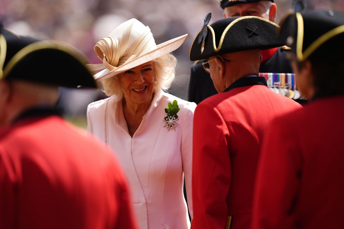 Queen Camilla attends the Chelsea Pensioners Founder's Day at Royal Hospital Chelsea in London on June 4, 2026 (Jordan Pettitt/PA Images/Alamy)