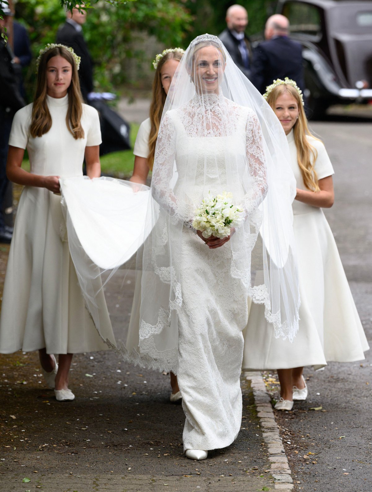 Harriet Sperling arrives for her wedding to Peter Phillips at All Saints' Church in Kemble on June 6, 2026 (Doug Peters/Alamy)