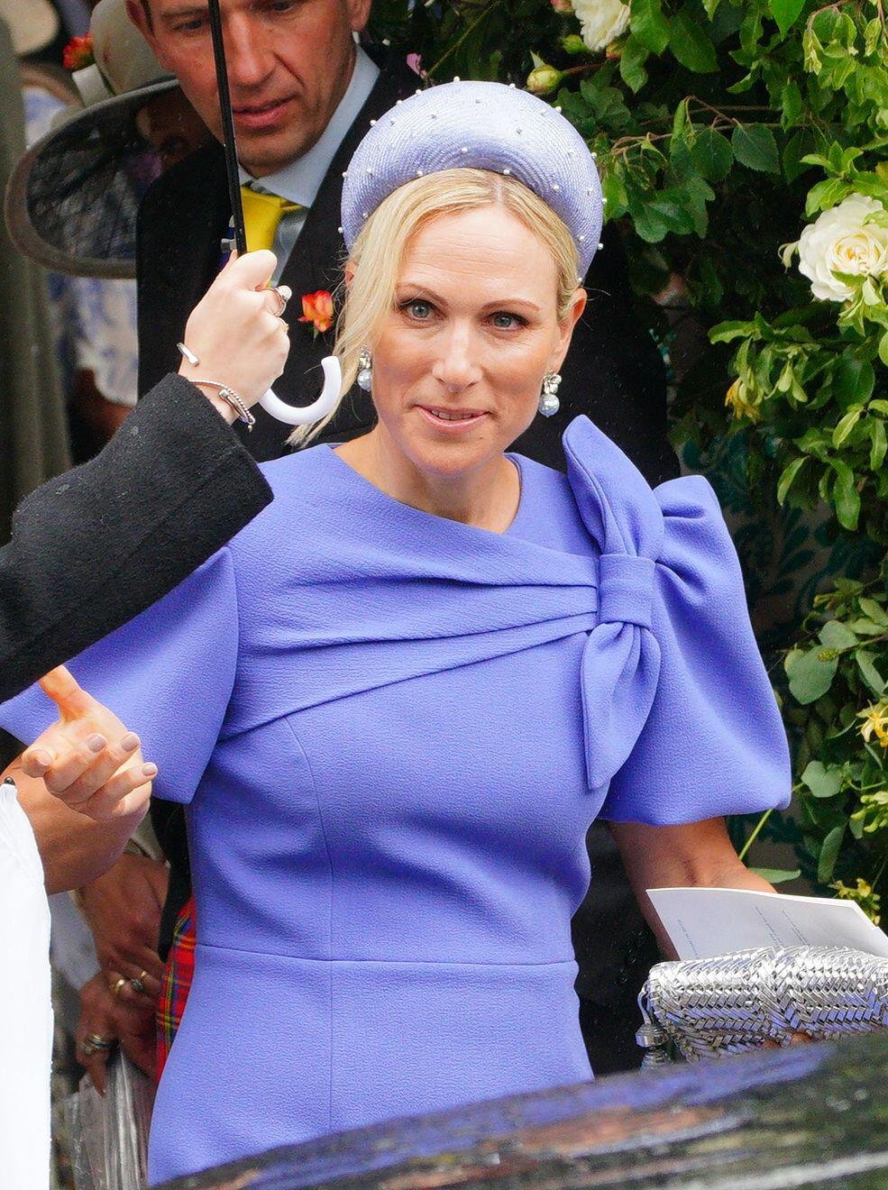 Zara Tindall attends the wedding of her brother, Peter Phillips, and Harriet Sperling at All Saints' Church in Kemble on June 6, 2026 (Ben Birchall/PA Images/Alamy)