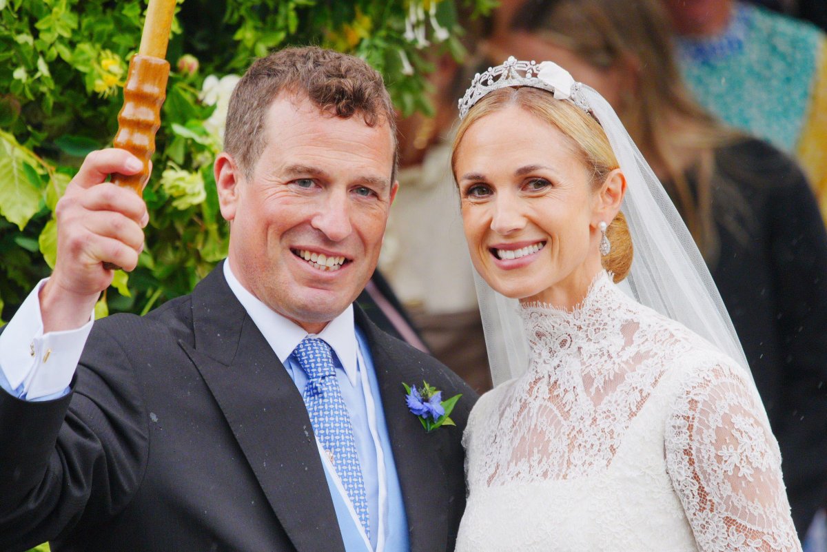Peter Phillips and Harriet Sperling are pictured after their wedding ceremony at All Saints' Church in Kemble on June 6, 2026 (Ben Birchall/PA Images/Alamy)