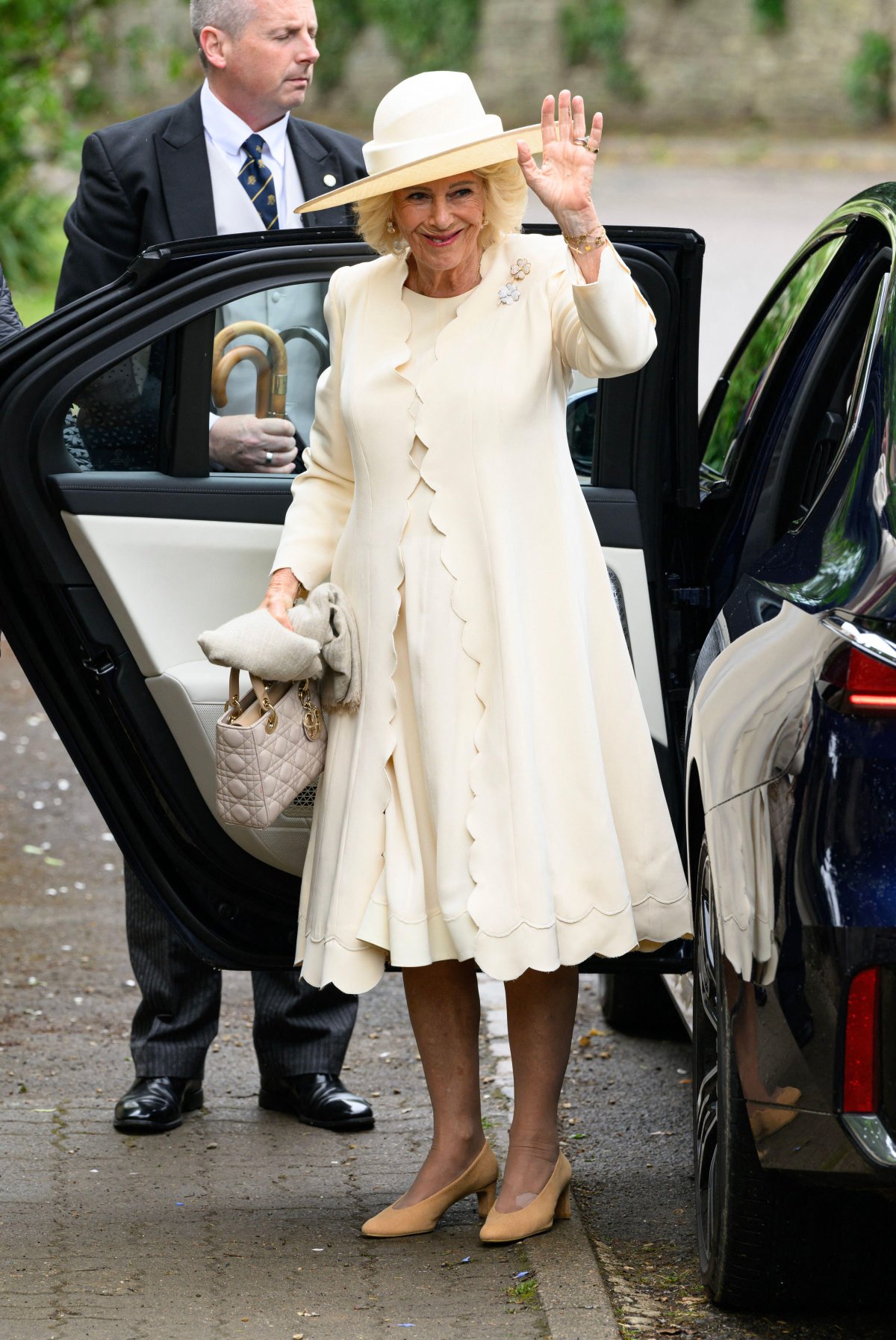 Queen Camilla attends the wedding of Peter Phillips and Harriet Sperling at All Saints' Church in Kemble on June 6, 2026 (Doug Peters/Alamy)