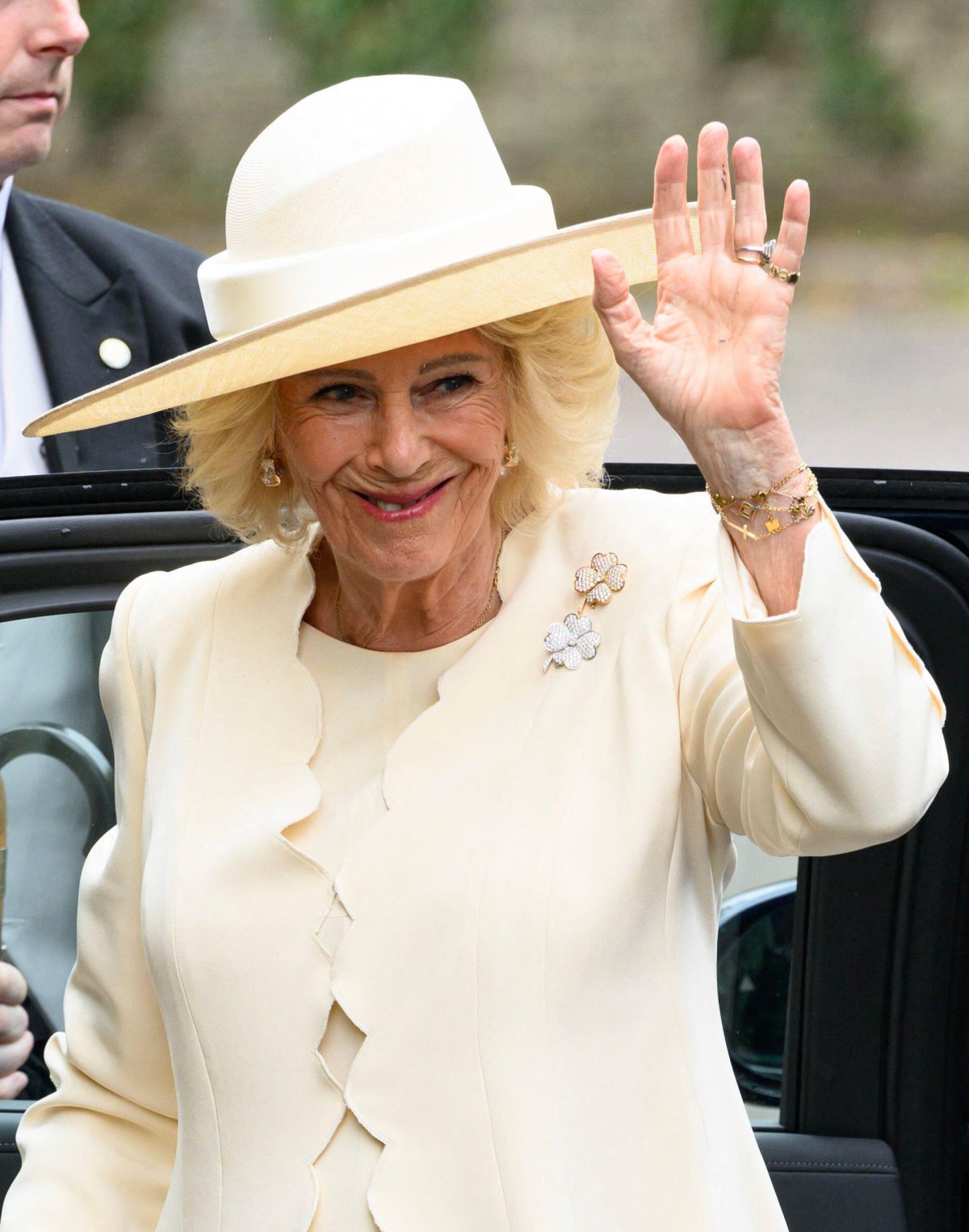 Queen Camilla attends the wedding of Peter Phillips and Harriet Sperling at All Saints' Church in Kemble on June 6, 2026 (Doug Peters/Alamy)