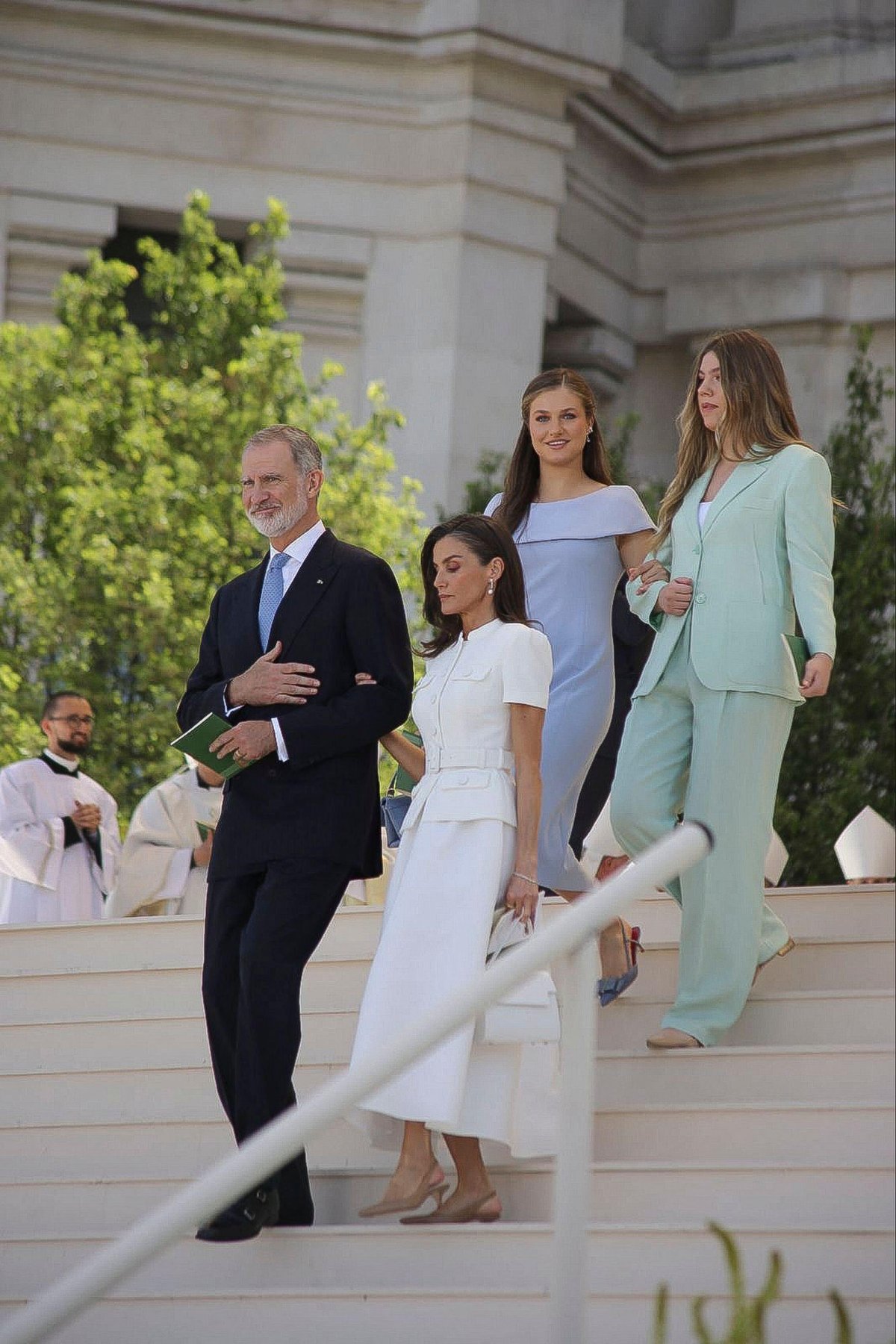 The King and Queen of Spain, with the Princess of Asturias and Infanta Sofia, are pictured during Pope Leo XIV's apostolic visit in Madrid on June 7, 2026 (Oscar Gonzalez/Sipa/Alamy)