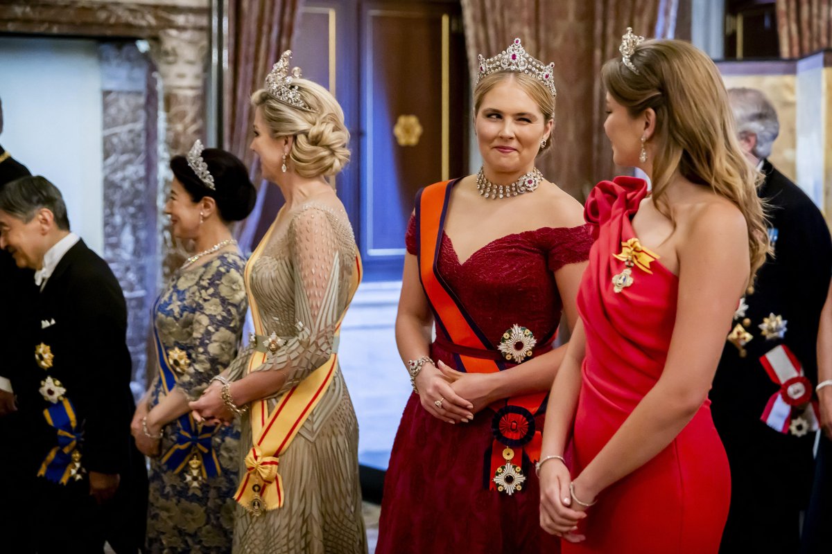 Members of the Dutch royal family attend a banquet at the Royal Palace in Amsterdam on the first evening of the Japanese state visit to the Netherlands, June 17, 2026 (Patrick van Emst/NLBeeld/Alamy)