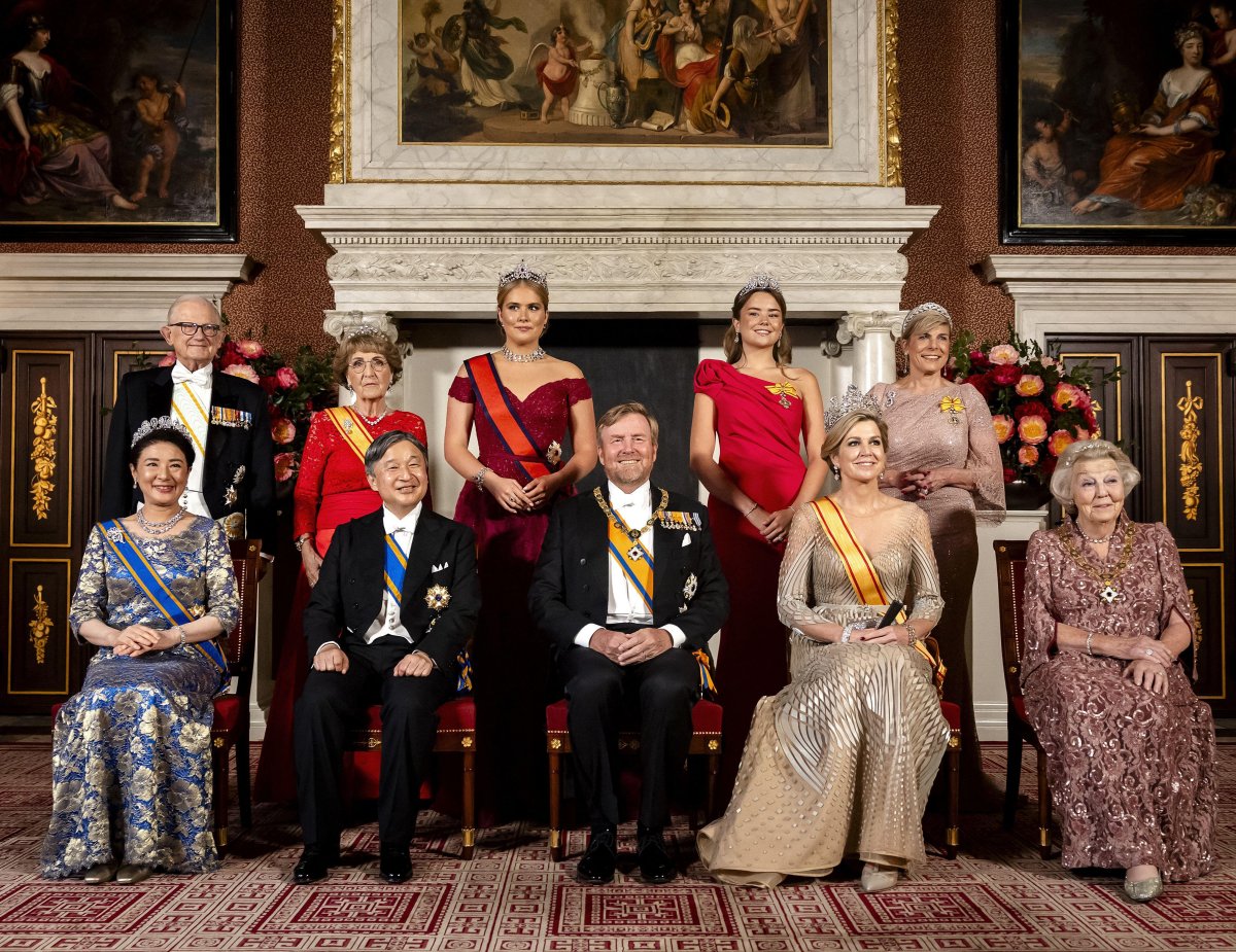 Members of the Dutch royal family attend a banquet at the Royal Palace in Amsterdam on the first evening of the Japanese state visit to the Netherlands, June 17, 2026 (REMKO DE WAAL/ANP/Alamy)