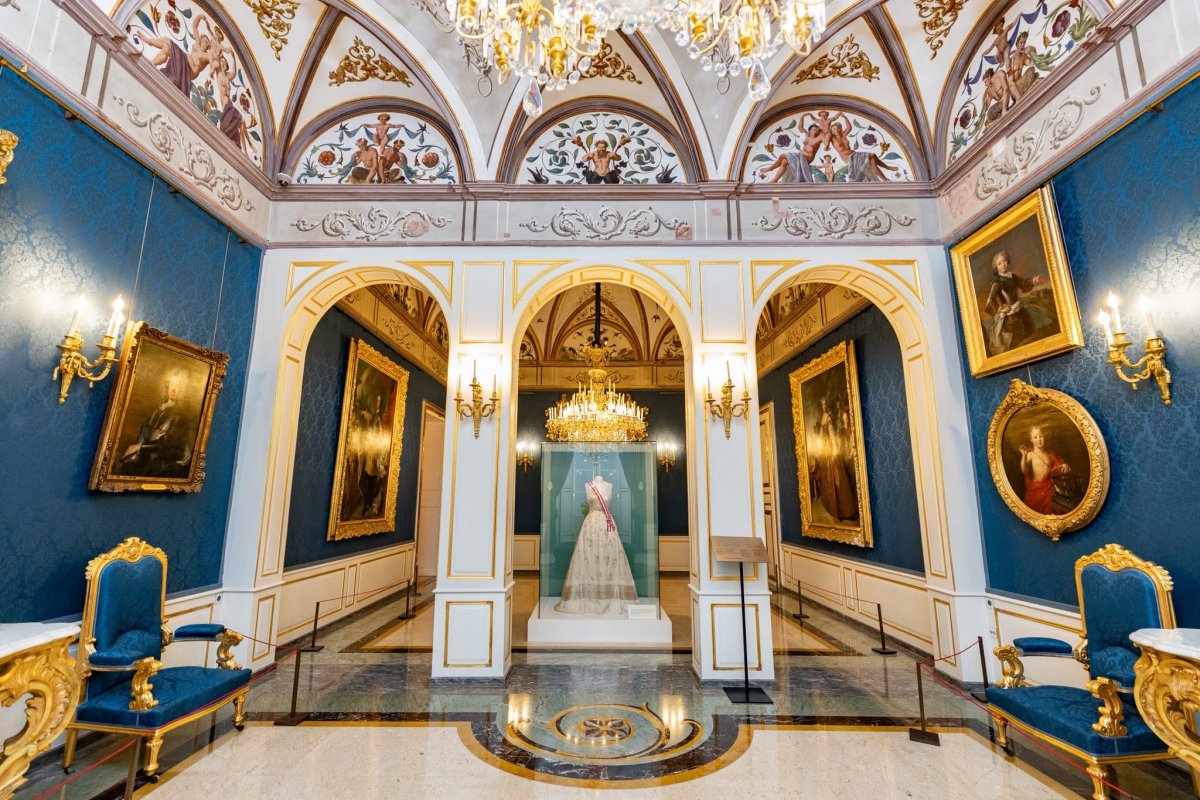 The Prince of Monaco, with the Princess of Hanover and Princess Alexandra, tours "The Wedding of the Century," an exhibition dedicated to the wedding of Prince Rainier III and Princess Grace, at the Palais Princier de Monaco on June 19, 2026 (Manuel Vitali-Director of Communications/Palais Princier de Monaco)