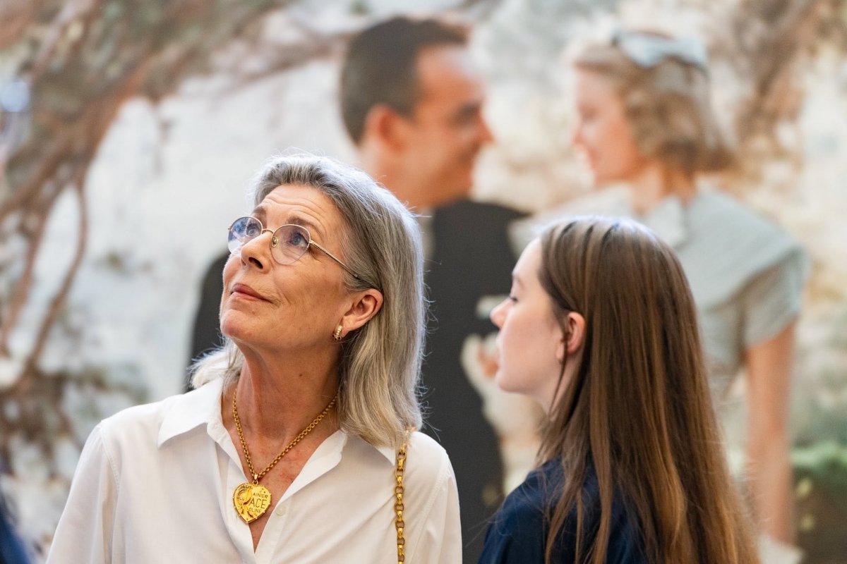 The Prince of Monaco, with the Princess of Hanover and Princess Alexandra, tours "The Wedding of the Century," an exhibition dedicated to the wedding of Prince Rainier III and Princess Grace, at the Palais Princier de Monaco on June 19, 2026 (Manuel Vitali-Director of Communications/Palais Princier de Monaco)