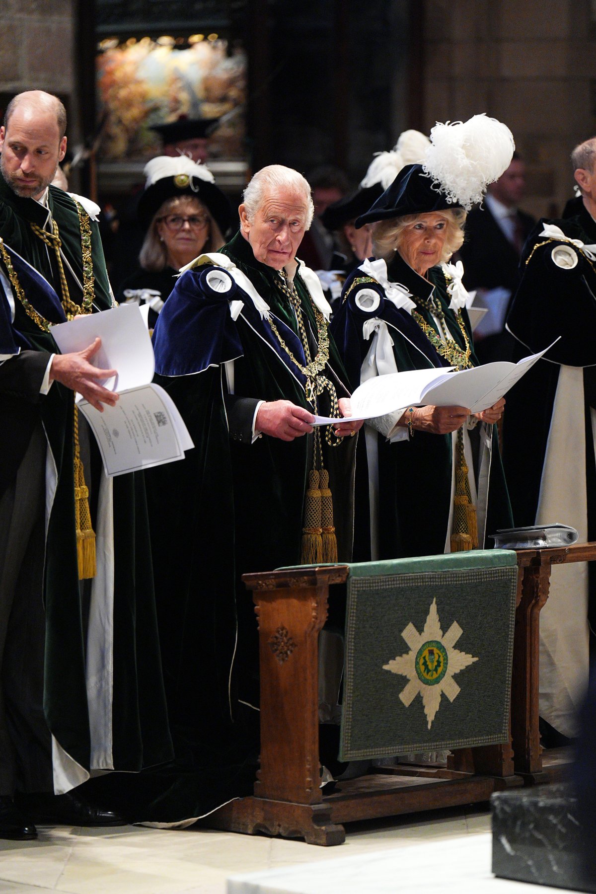King Charles III and Queen Camilla, with the Duke of Rothesay and the Duke of Edinburgh, attend the Order of the Thistle service at St. Giles' Cathedral in Edinburgh on July 1, 2026 (Aaron Chown/PA Images/Alamy)