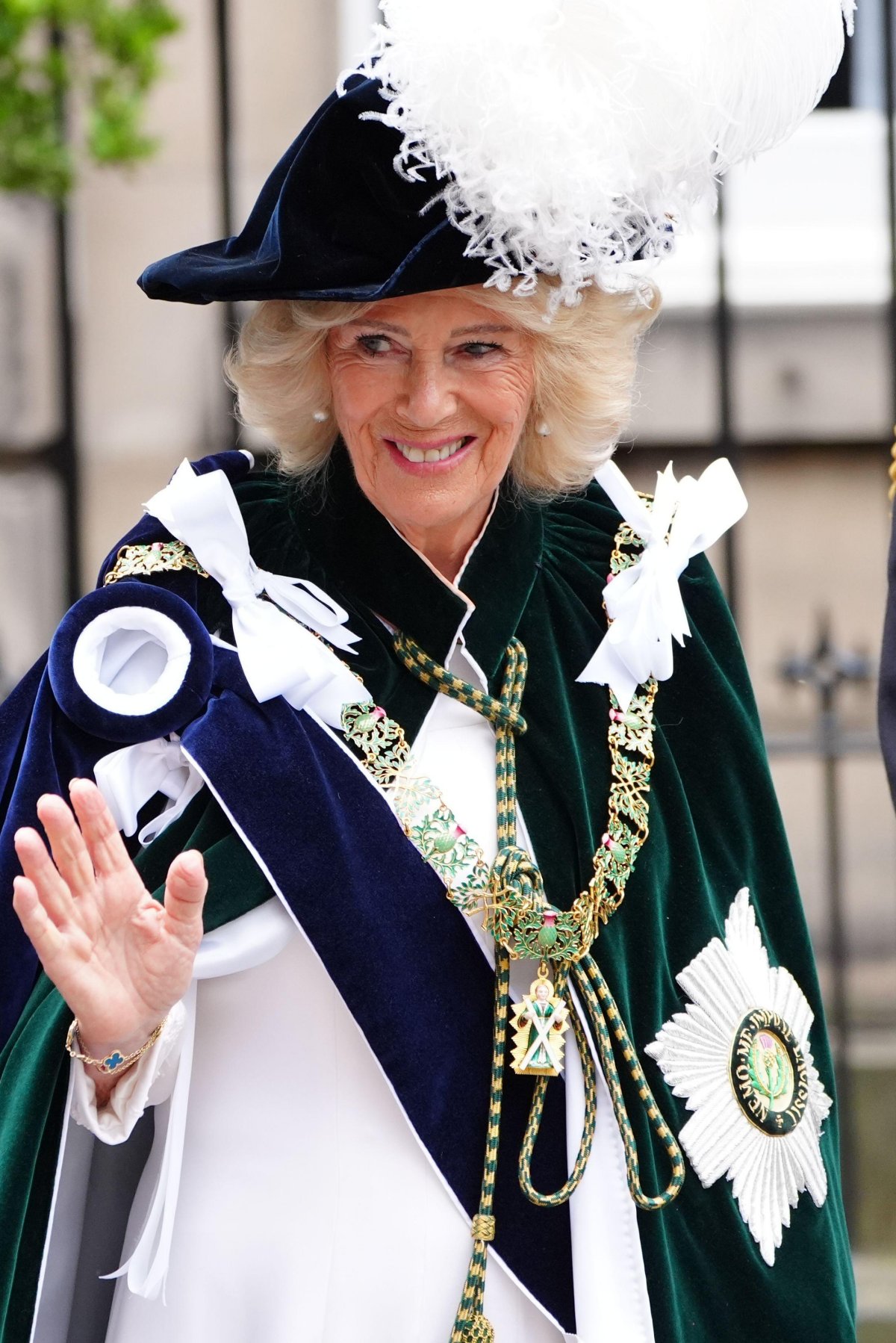 Queen Camilla attends the Order of the Thistle service at St. Giles' Cathedral in Edinburgh on July 1, 2026 (Jane Barlow/PA Images/Alamy)