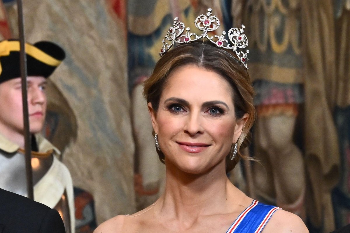 Princess Madeleine of Sweden attends a state banquet in honor of the visiting President of Iceland at the Royal Palace in Stockholm on May 6, 2025 (Claudio Bresciani/TT News Agency/Alamy)