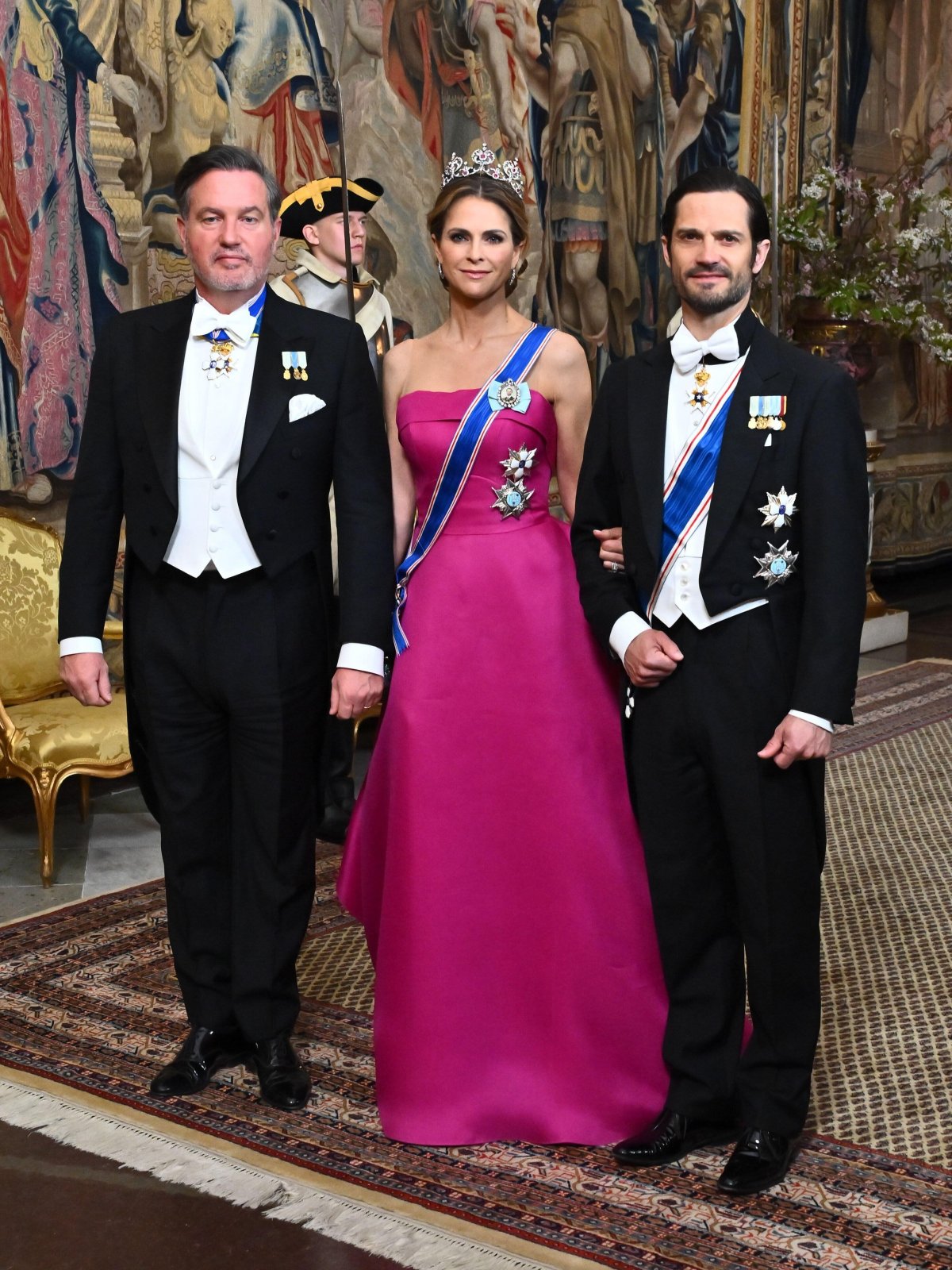 Princess Madeleine of Sweden attends a state banquet in honor of the visiting President of Iceland at the Royal Palace in Stockholm on May 6, 2025 (Claudio Bresciani/TT News Agency/Alamy)