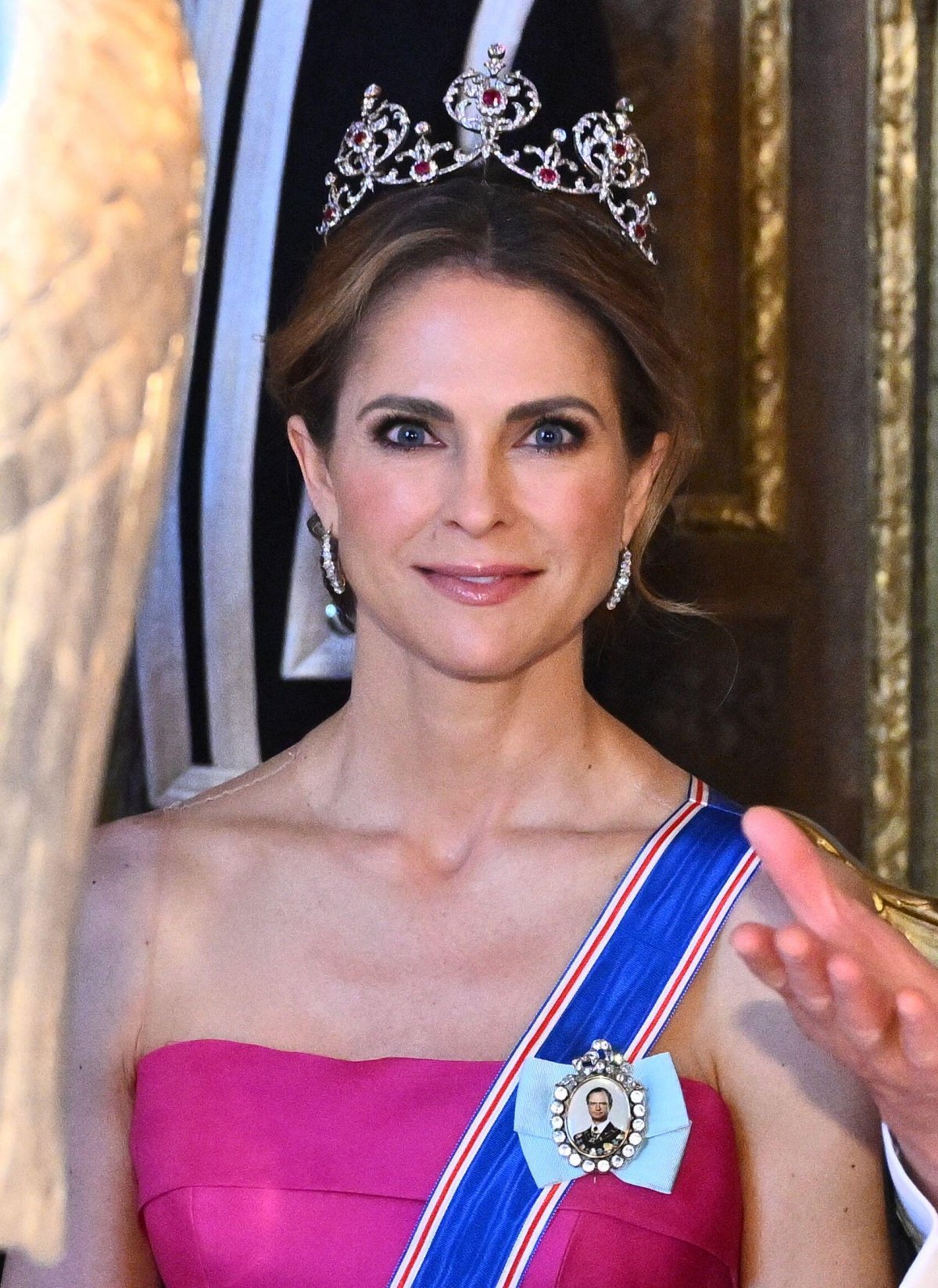 Princess Madeleine of Sweden attends a state banquet in honor of the visiting President of Iceland at the Royal Palace in Stockholm on May 6, 2025 (Claudio Bresciani/TT News Agency/Alamy)
