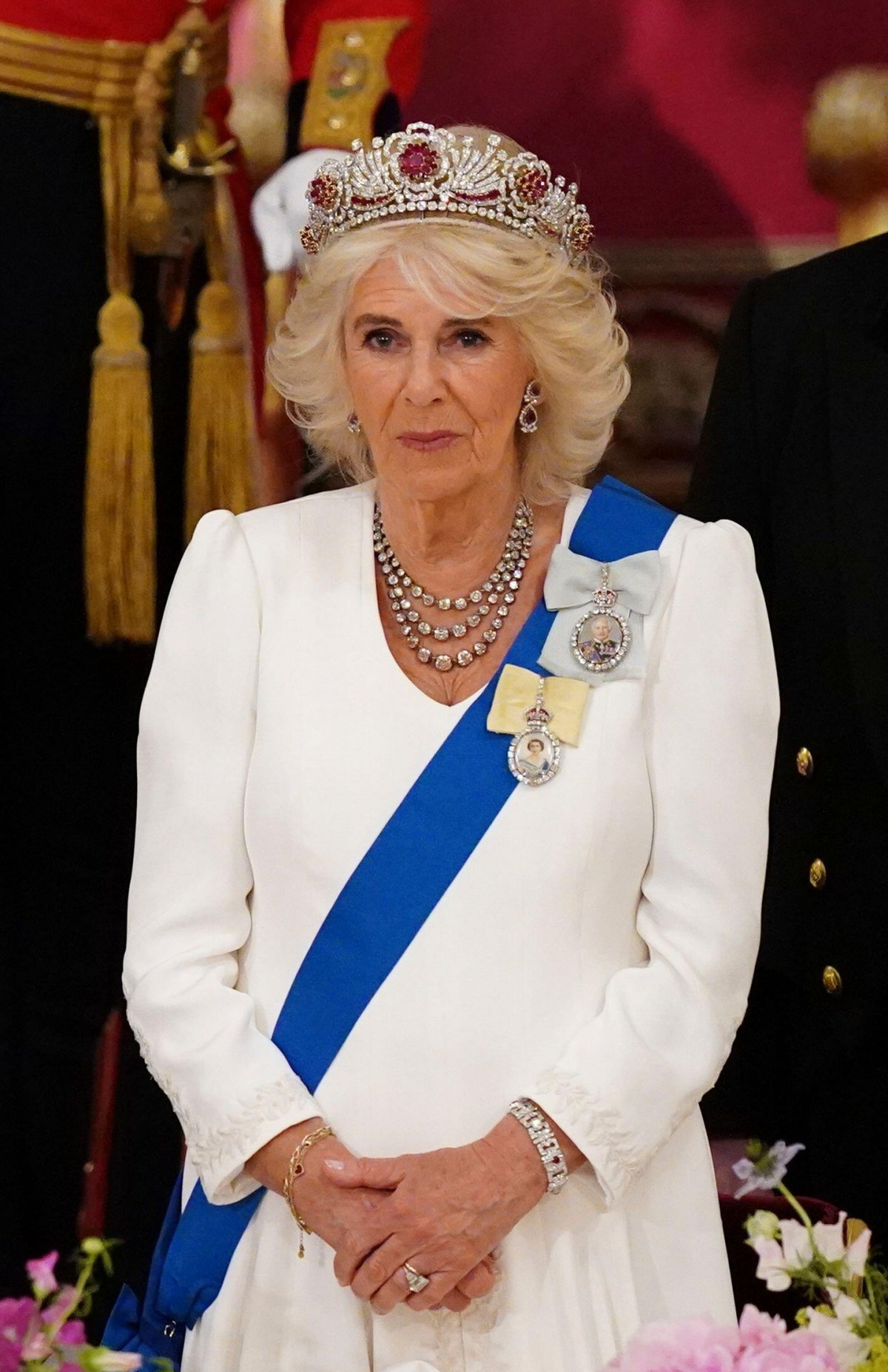 King Charles III and Queen Camilla host a state banquet for the visiting Emperor and Empress of Japan at Buckingham Palace on June 25, 2024 (Jordan Pettitt/PA Images/Alamy)