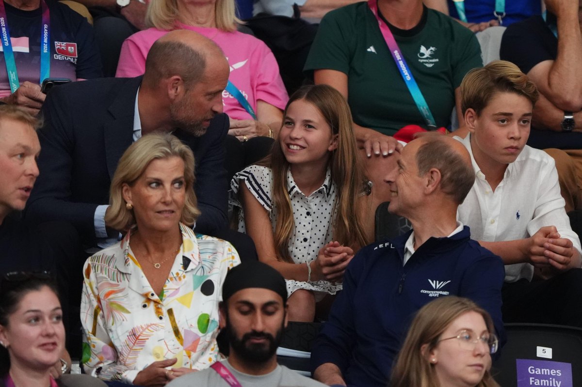 The Duke and Duchess of Rothesay, with their children, and the Duke and Duchess of Edinburgh watch cycling at the Sir Chris Hoy Velodrome during the Commonwealth Games in Glasgow on August 1, 2026 (Andrew Milligan/PA Images/Alamy)