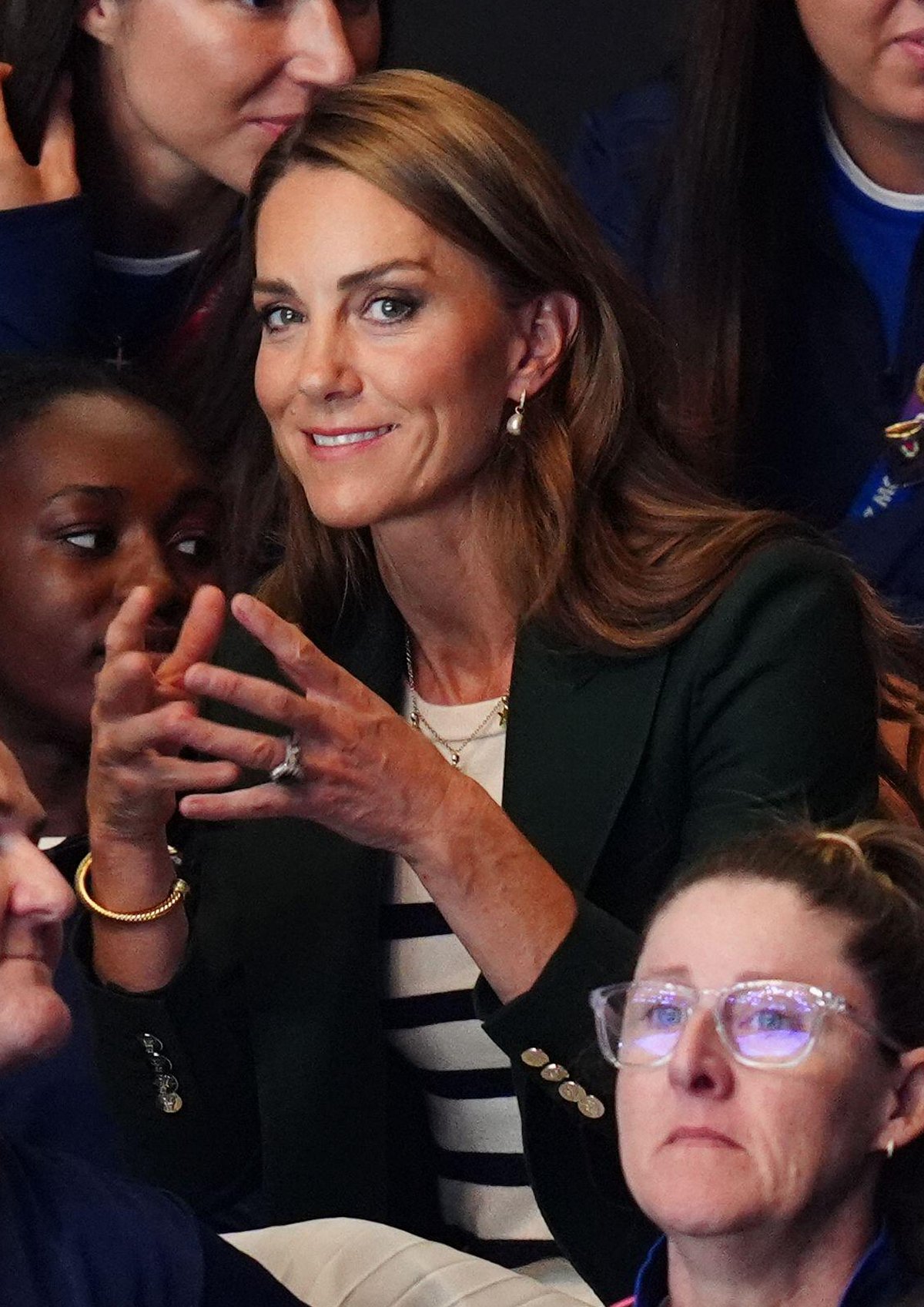 The Duchess of Rothesay attends a netball semifinal match during the Commonwealth Games in Glasgow on August 1, 2026 (Jane Barlow/PA Images/Alamy)