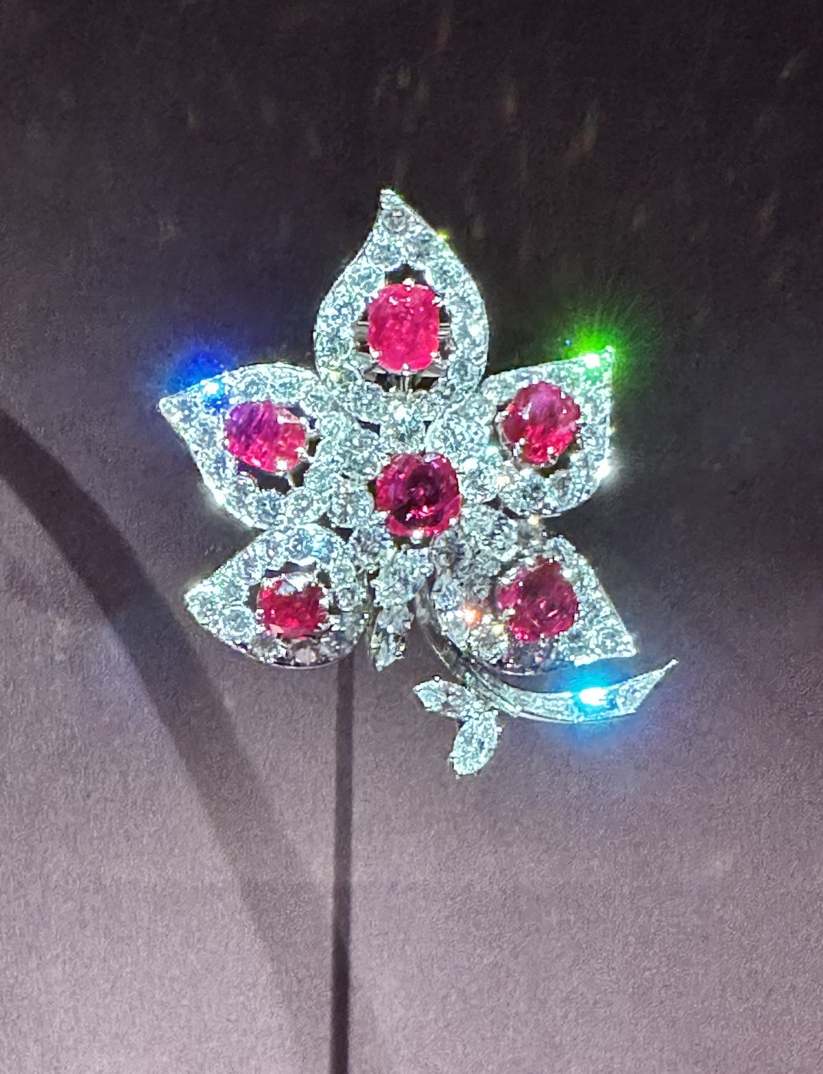 Maria Callas's five-leaf diamond and ruby clip brooch, made by Van Cleef & Arpels, 1965 (Photo generously shared by Toni)