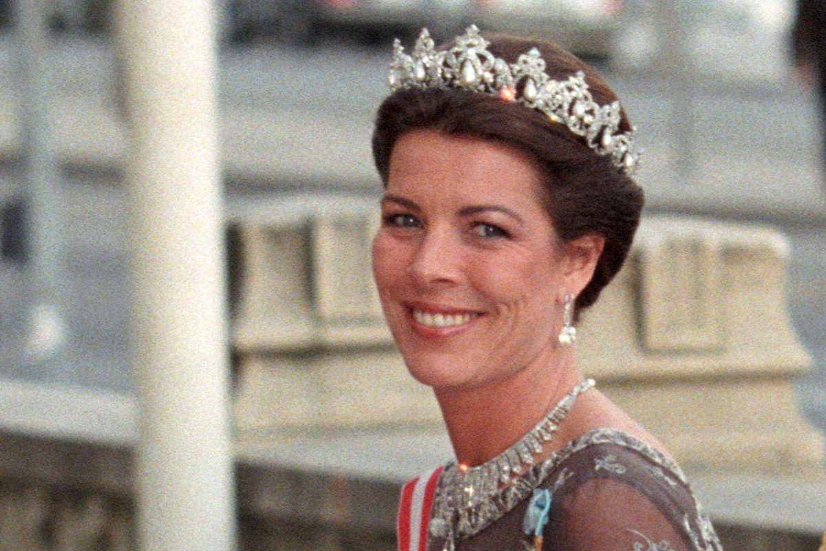 Princess Caroline of Monaco attends a gala dinner celebrating the King of Sweden's 50th birthday in Stockholm on April 30, 1996 (Bjørn Sigurdsøn/NTB/Alamy)