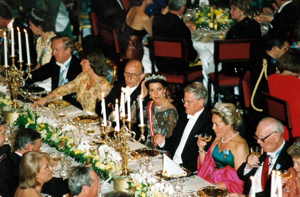 Princess Caroline of Monaco attends a gala dinner celebrating the King of Sweden's 50th birthday in Stockholm on April 30, 1996 (Zuma Press/Alamy)