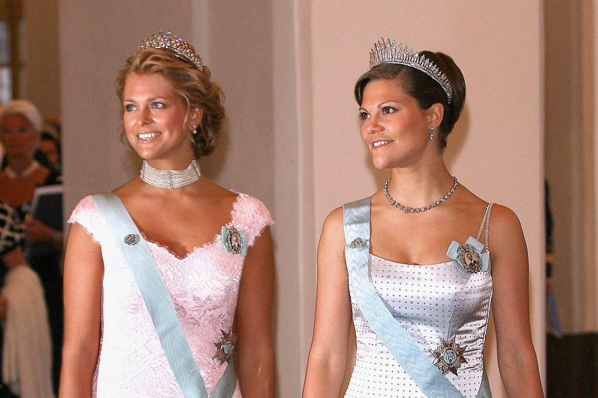 Princess Madeleine and Crown Princess Victoria of Sweden attend a gala dinner celebrating their father's 60th birthday on April 30, 2006 (Abaca Press/Alamy)