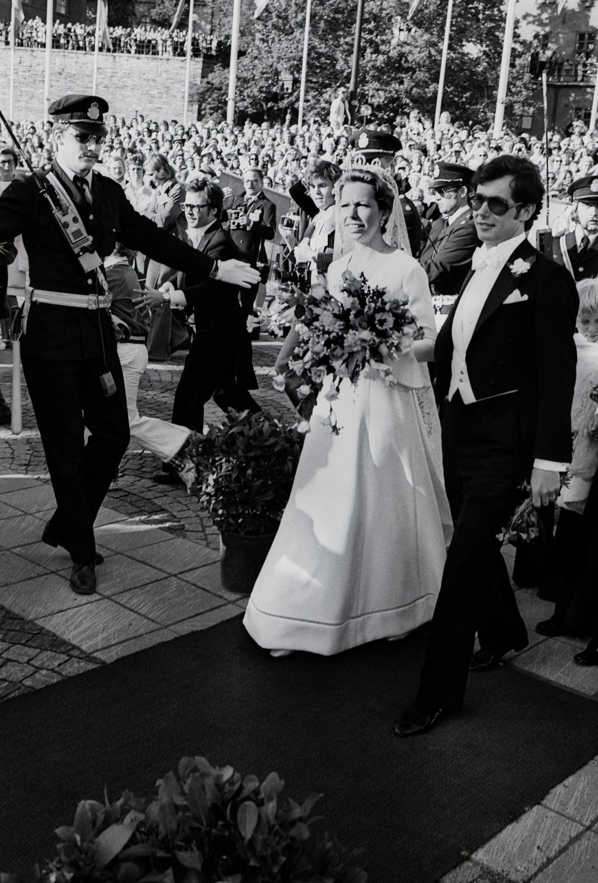 Princess Christina of Sweden and Tord Magnuson are pictured on their wedding day in Stockholm, June 15, 1974 (Roger Tillberg/Alamy)