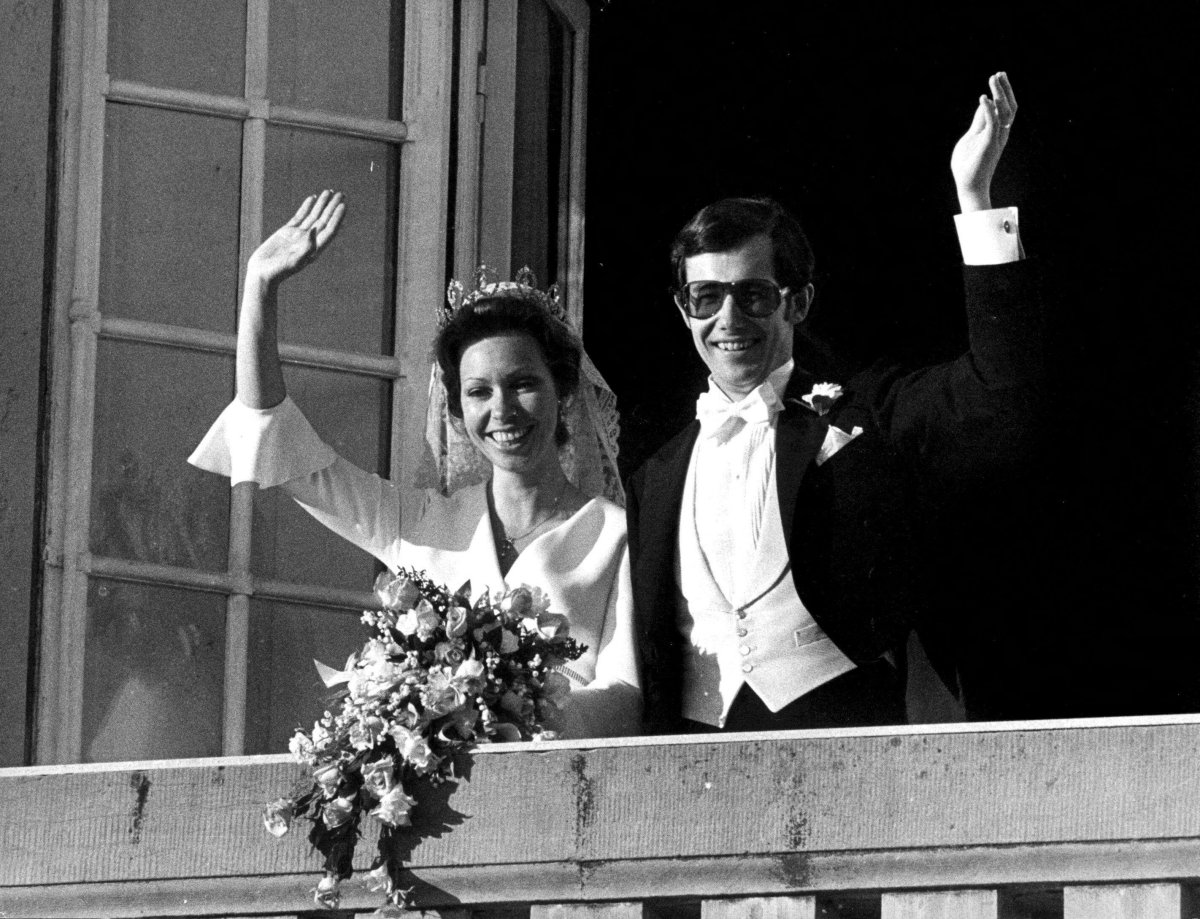 Princess Christina of Sweden and Tord Magnuson are pictured on their wedding day in Stockholm, June 15, 1974 (TT News Agency/Alamy)