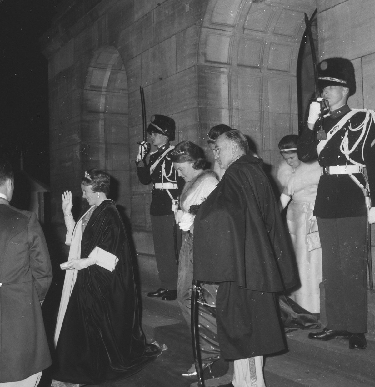 Queen Juliana and Prince Bernhard of the Netherlands, with Princess Beatrix, Princess Irene, Princess Margriet, and Princess Christina, attend a gala at the Concertgebouw in Amsterdam on April 30, 1962 (Jack de Nijs/Anefo/Nationaal Archief)