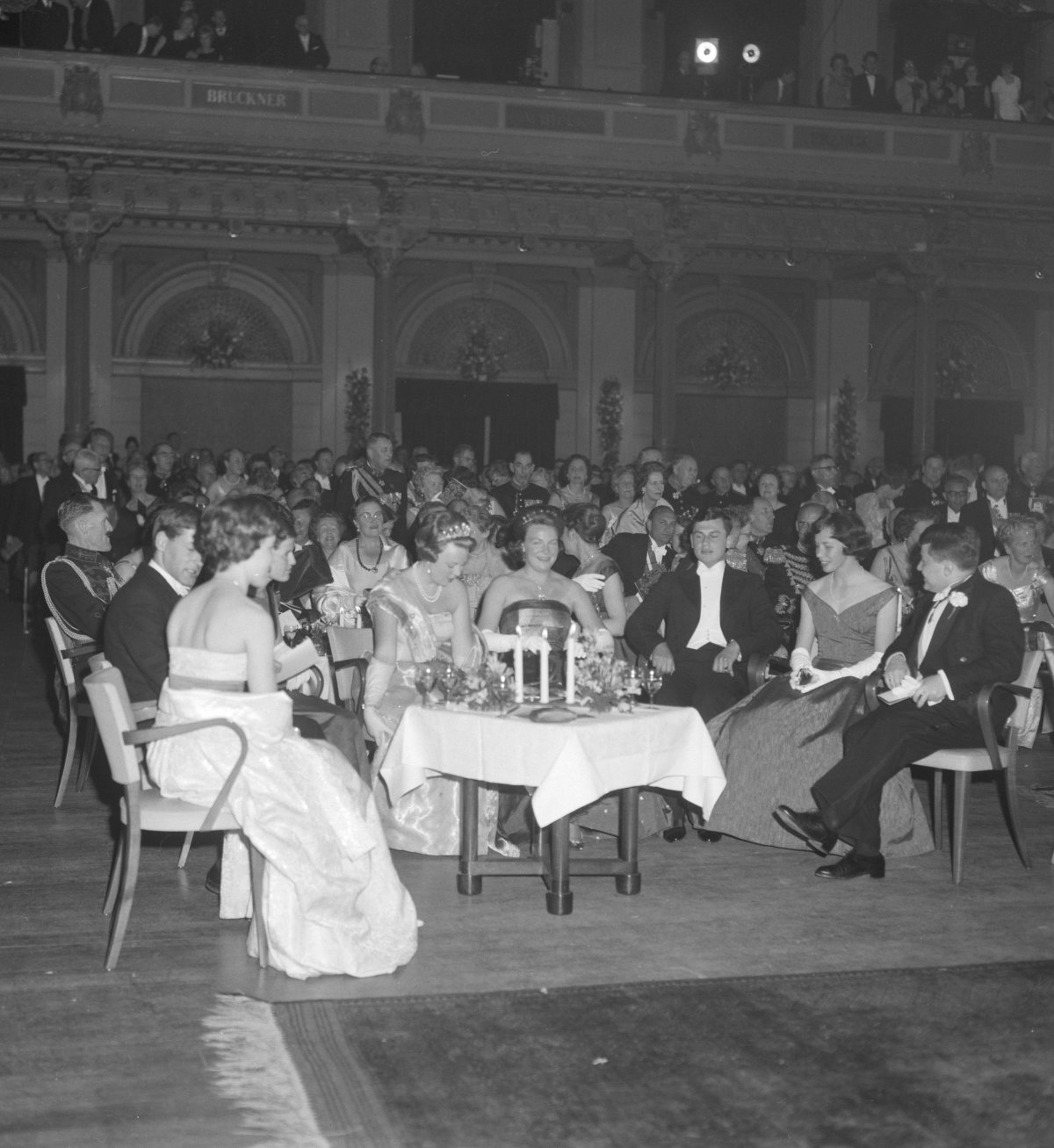 Queen Juliana and Prince Bernhard of the Netherlands, with Princess Beatrix, Princess Irene, Princess Margriet, and Princess Christina, attend a gala at the Concertgebouw in Amsterdam on April 30, 1962 (Joop van Bilsen/Anefo/Nationaal Archief)